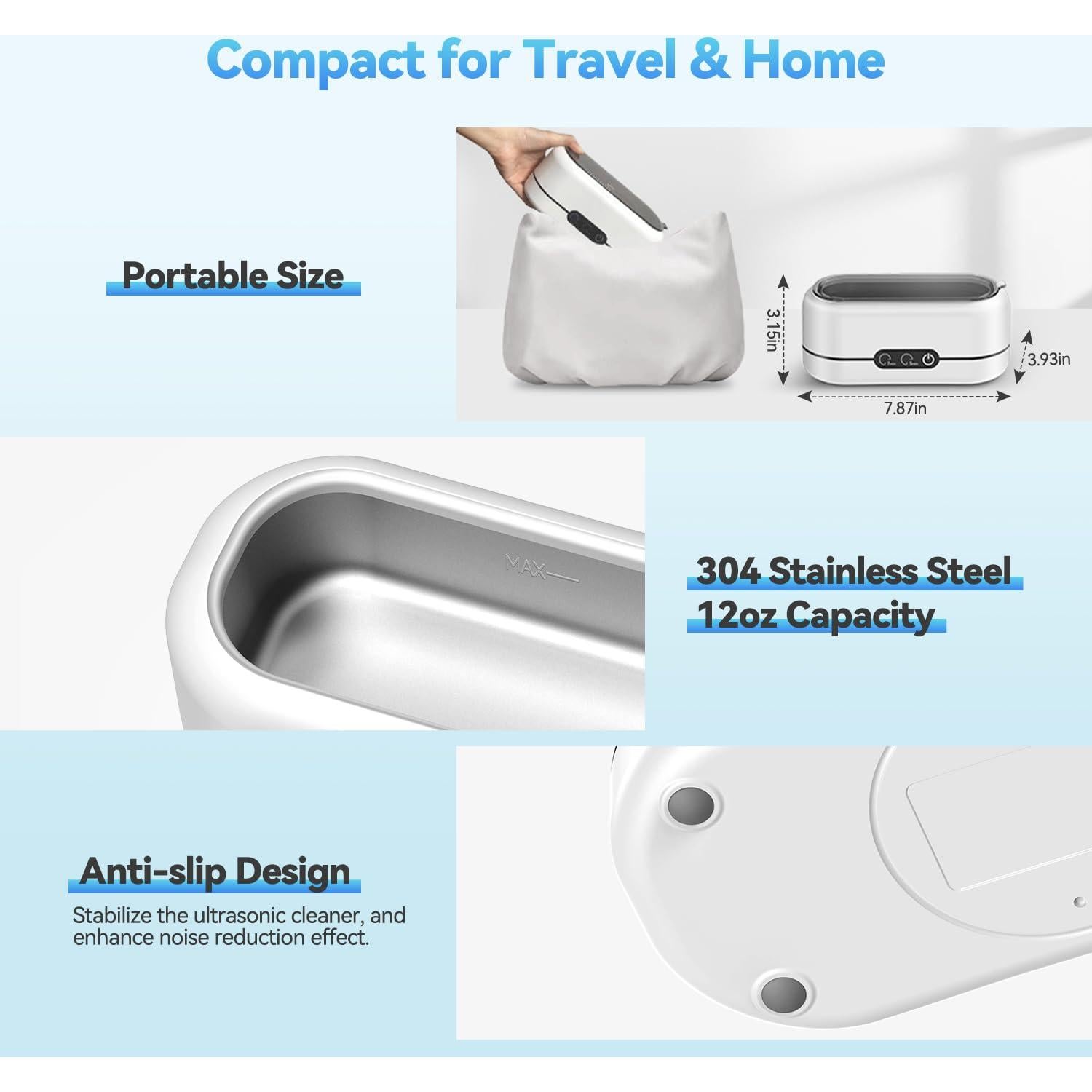 Limpiador Ultrasónico BYASKZIV 48KHz para Joyas y Gafas