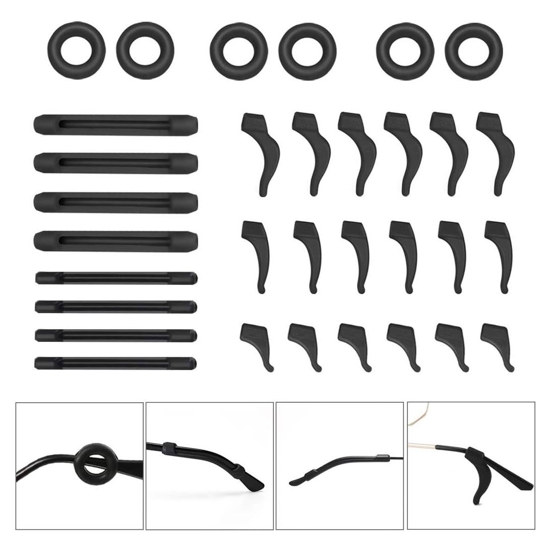 Ganchos para Orejas de Gafas Silicona Negra 16 Pairs