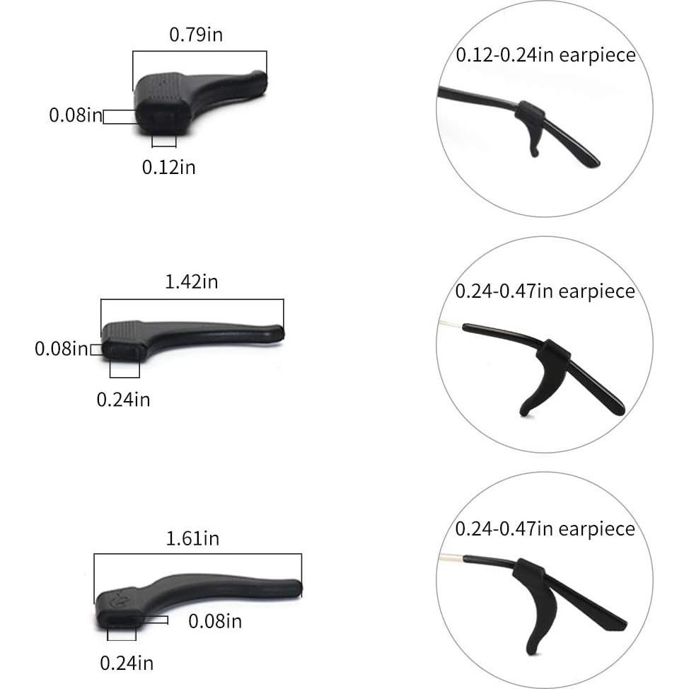 Ganchos para Orejas de Gafas Silicona Negra 16 Pairs