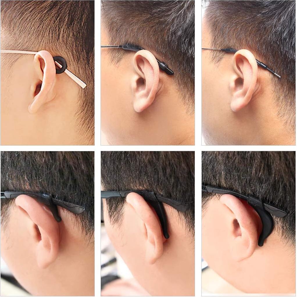 Ganchos para Orejas de Gafas Silicona Negra 16 Pairs