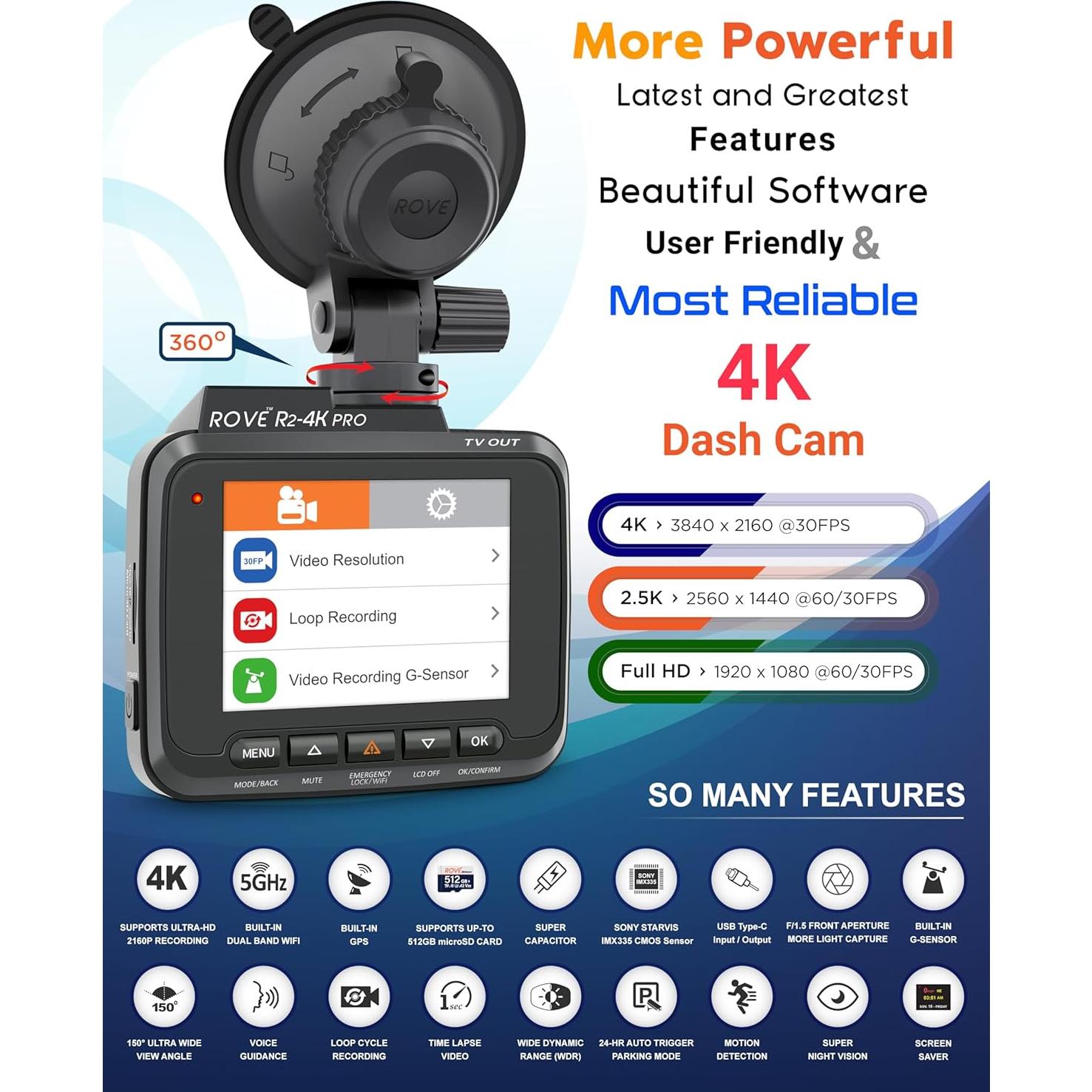 Cámara de Salpicadero ROVE R2-4K PRO con GPS y WiFi 5G