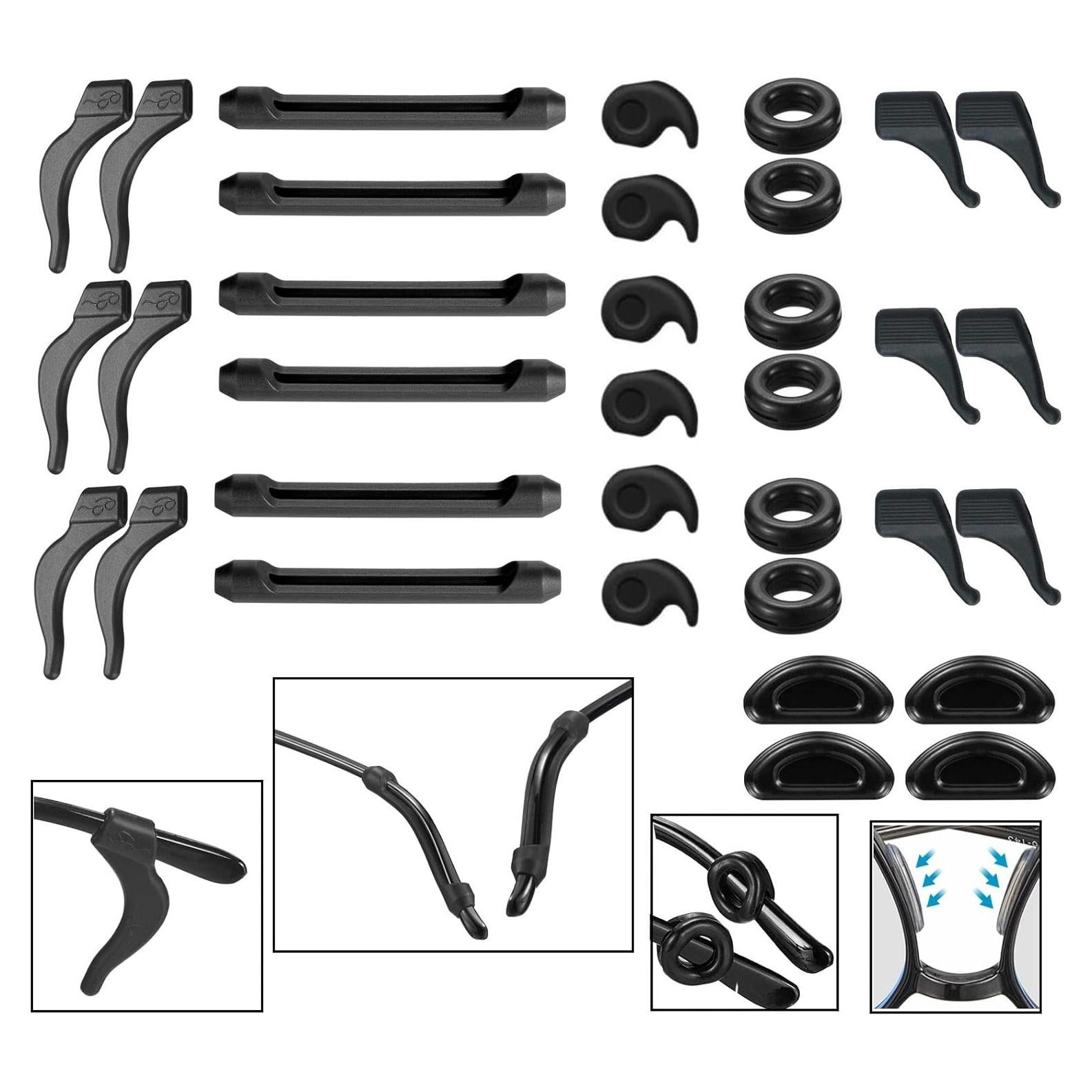 34PCS Sujetadores de Gafas Silicona Antideslizantes Negro
