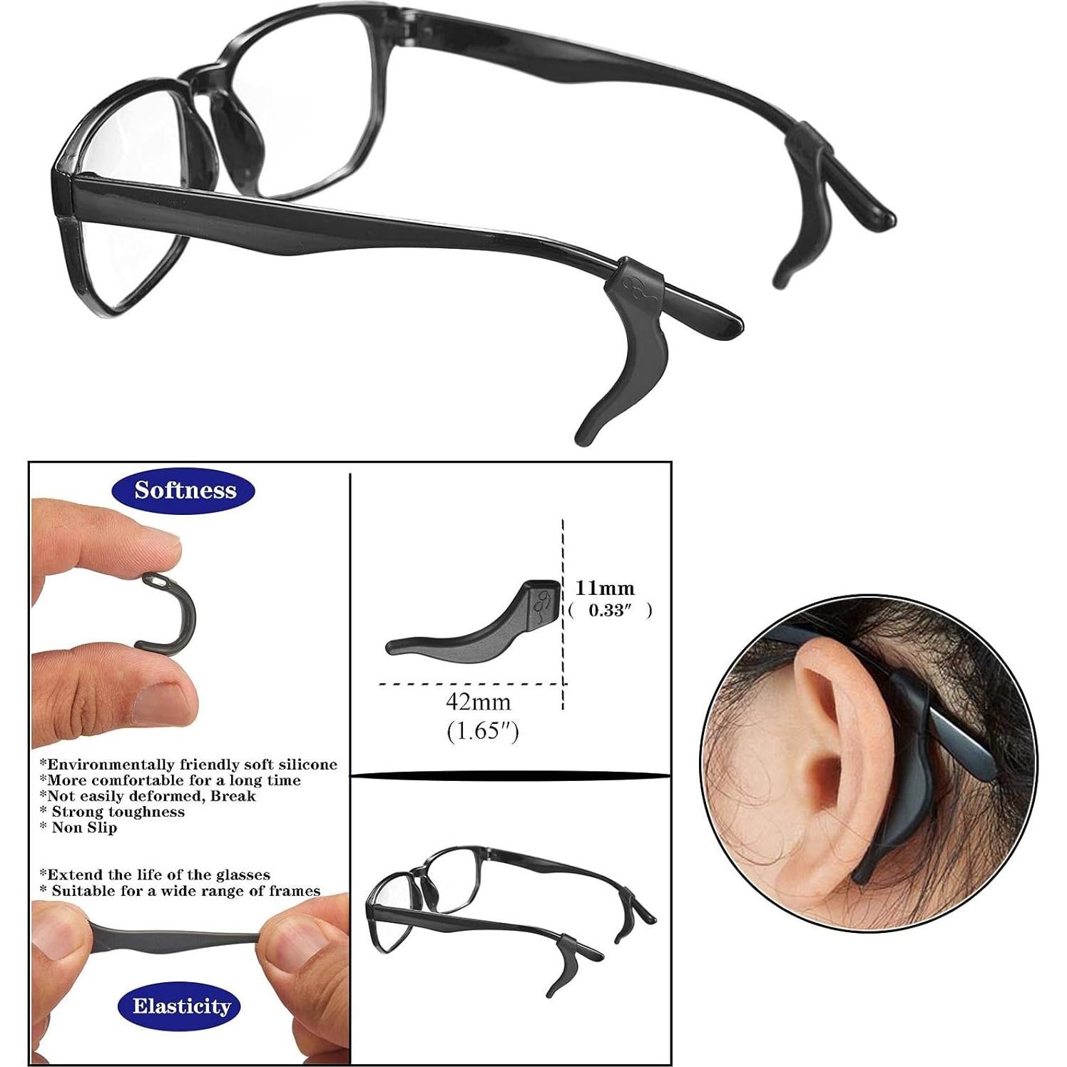 34PCS Sujetadores de Gafas Silicona Antideslizantes Negro