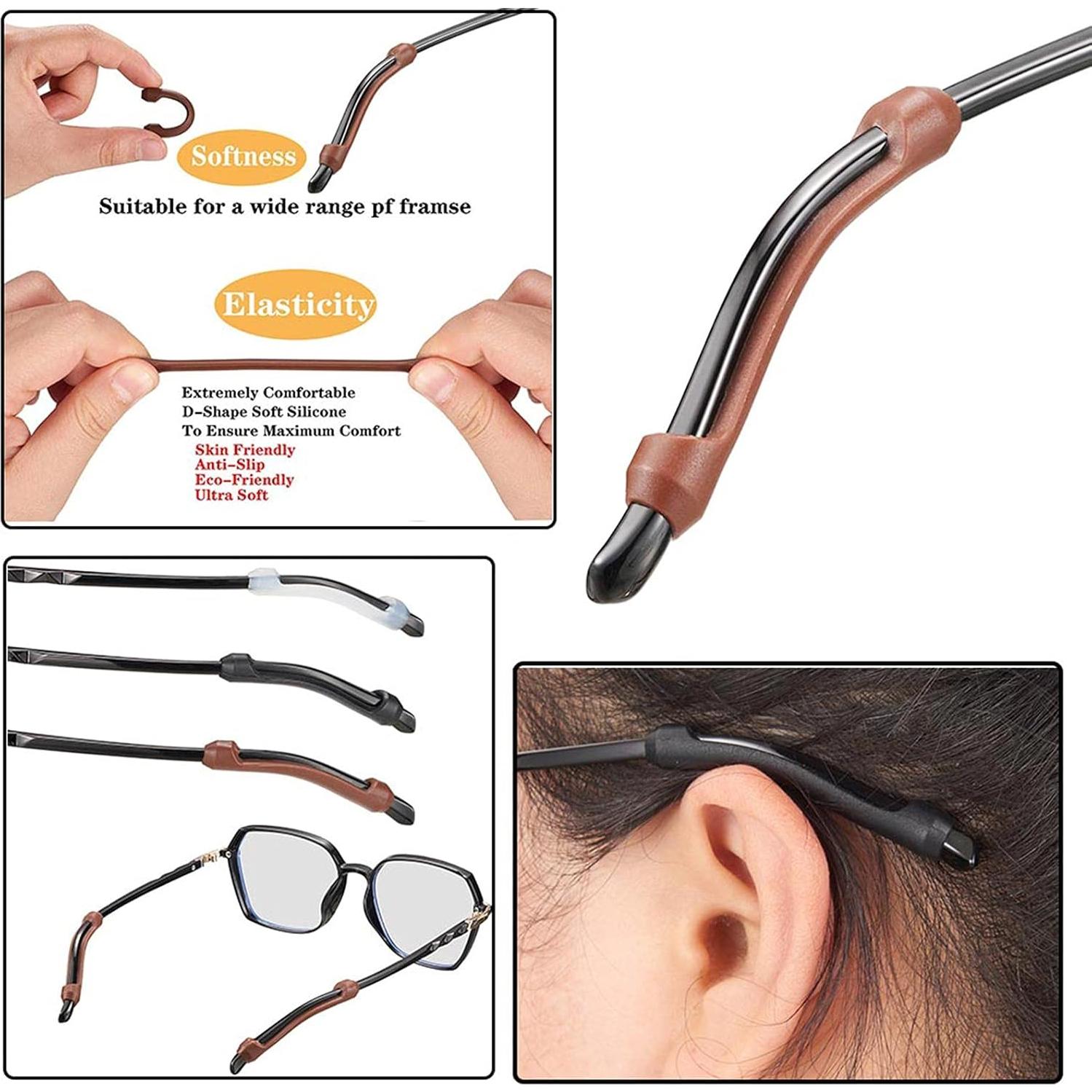 34PCS Sujetadores de Gafas Silicona Antideslizantes Negro