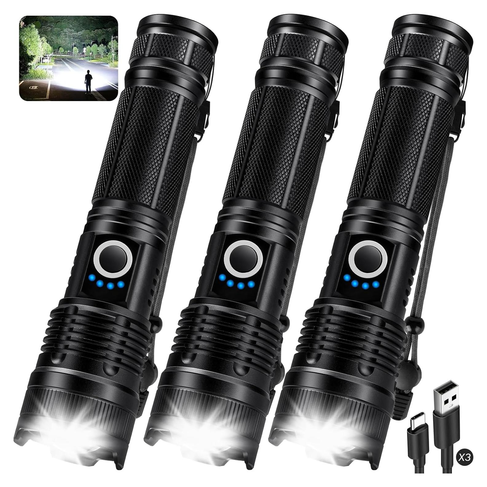 Linterna Recargable KINGCAESAR 90,000 Lúmenes 3 Paquetes IPX7