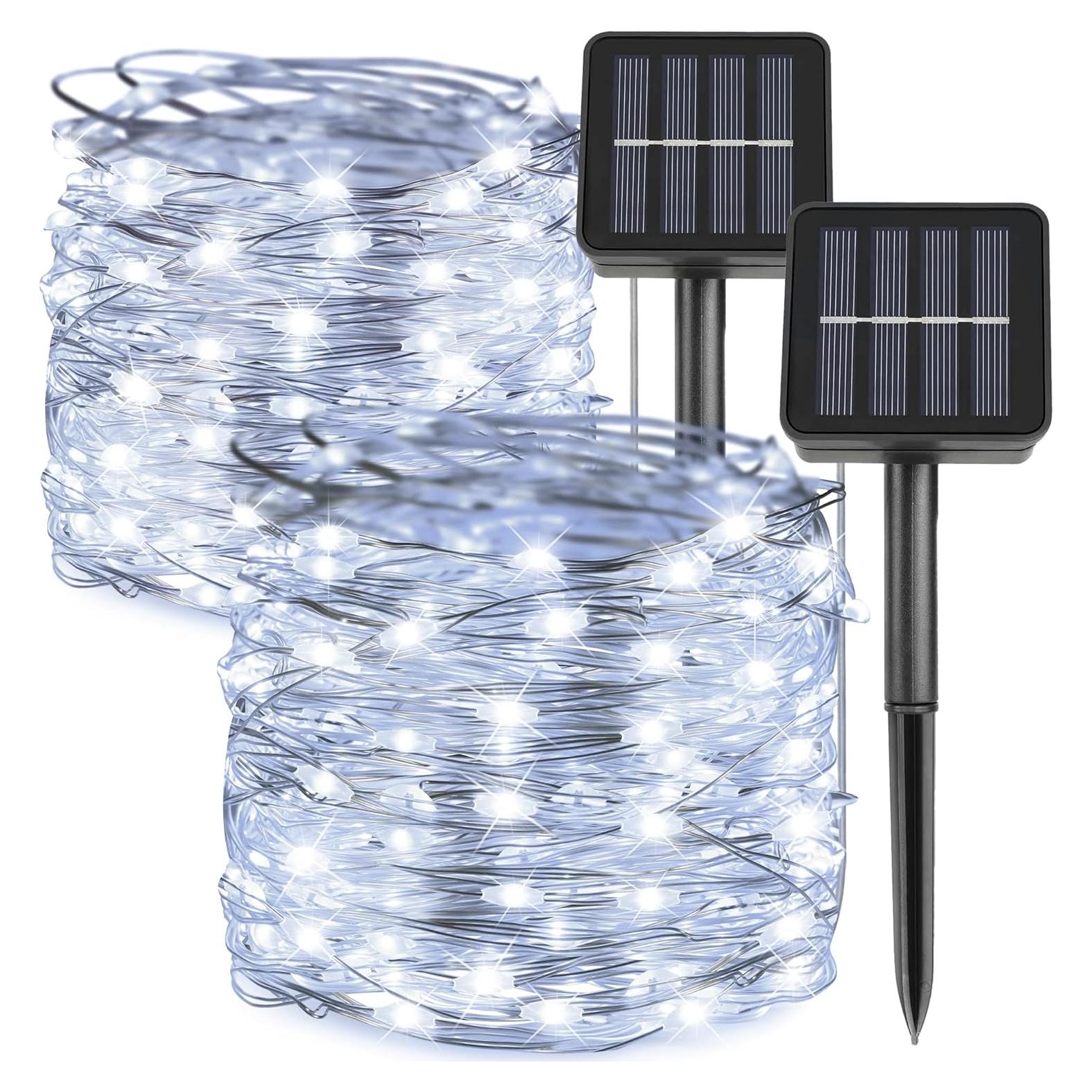 Luces de Cadena Solares Kemooie 200 LED 20m 8 Modos Blancas