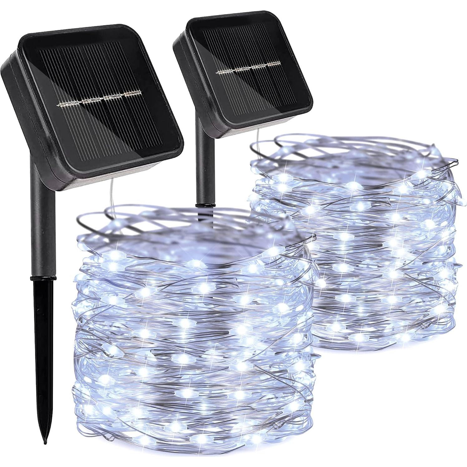 Luces de Cadena Solares Kemooie 200 LED 20m 8 Modos Blancas