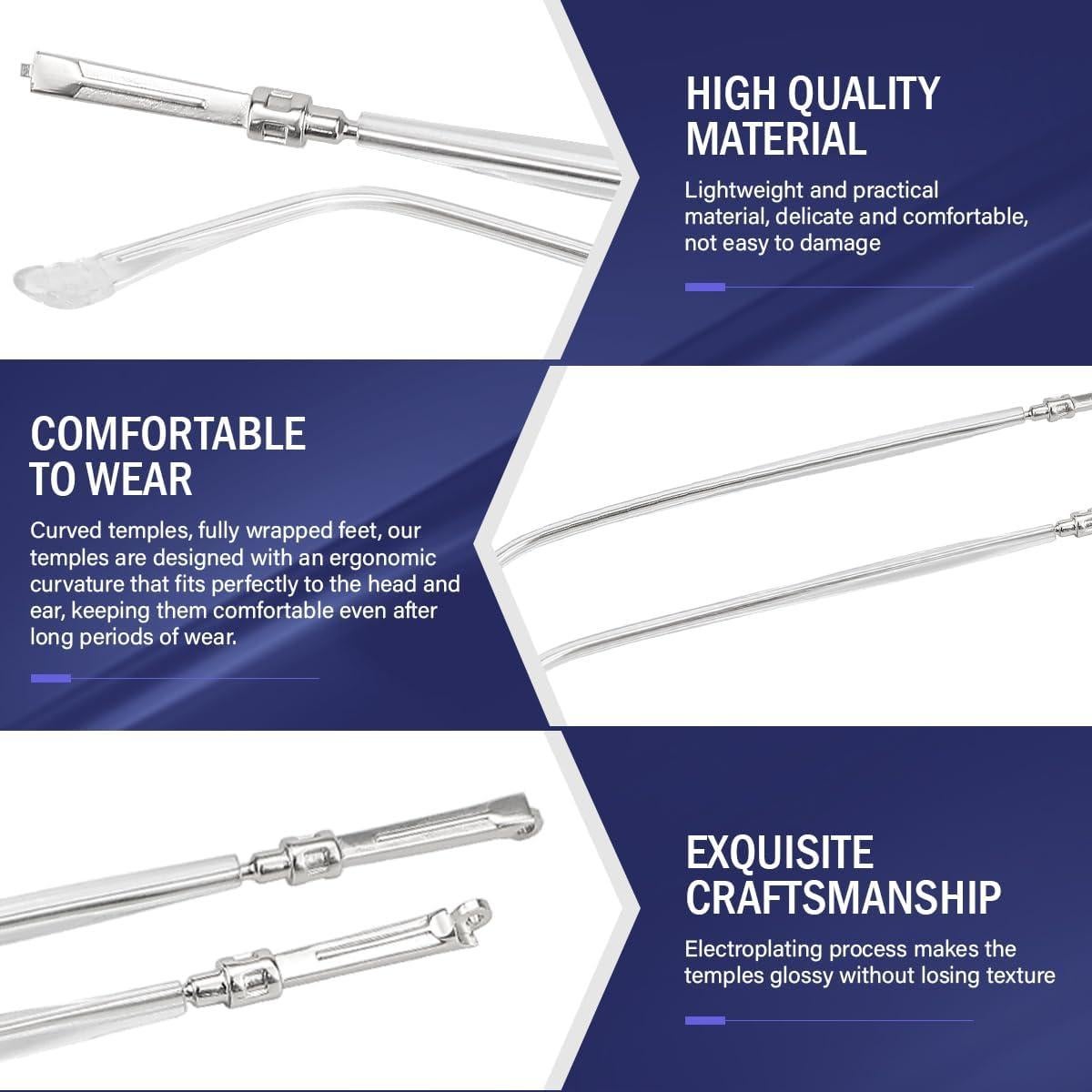 Patillas de Metal para Gafas LNQ LUNIQI Repuesto Universal Plata