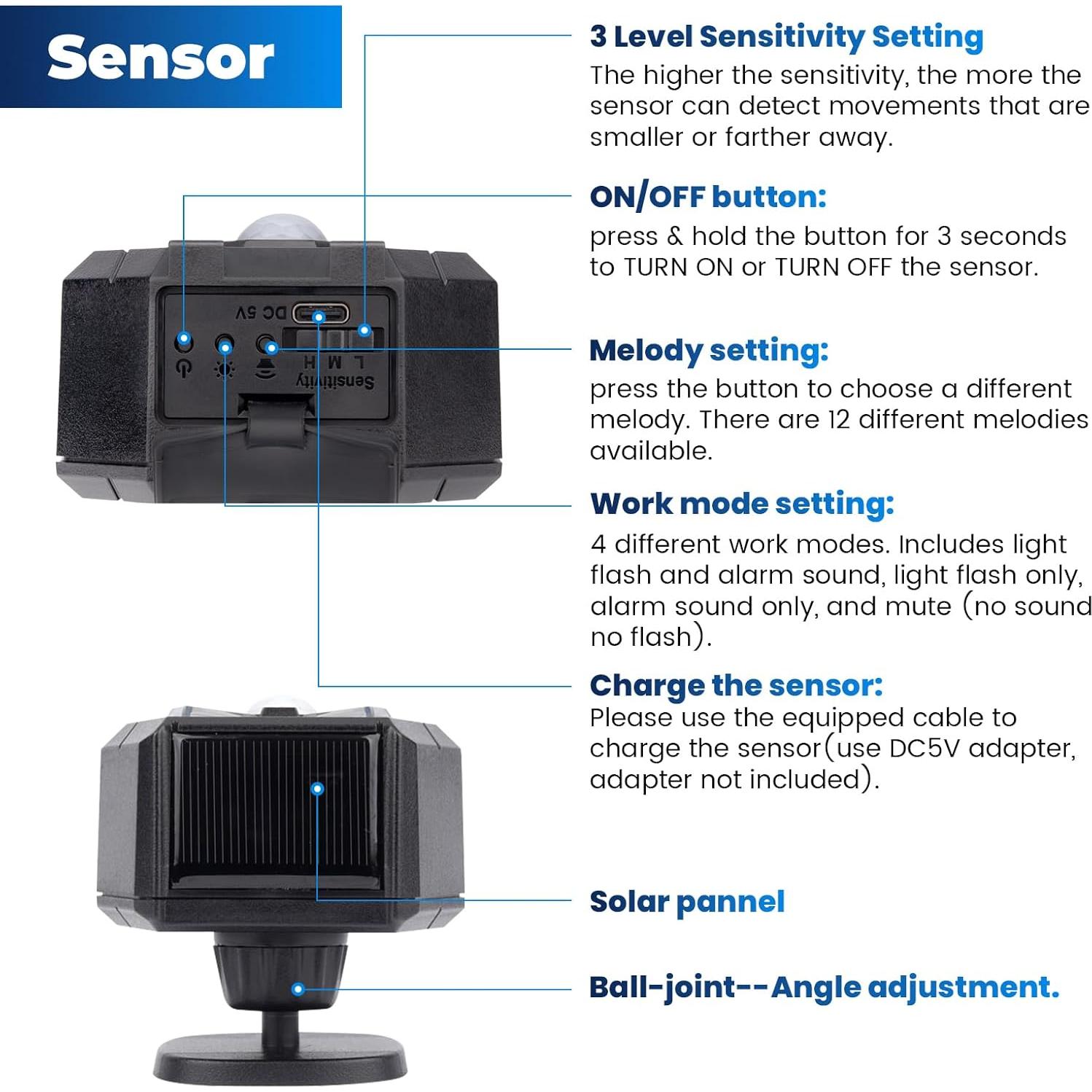 Alarma Solar Inalámbrica Wuloo con 1 Sensor y Receptor
