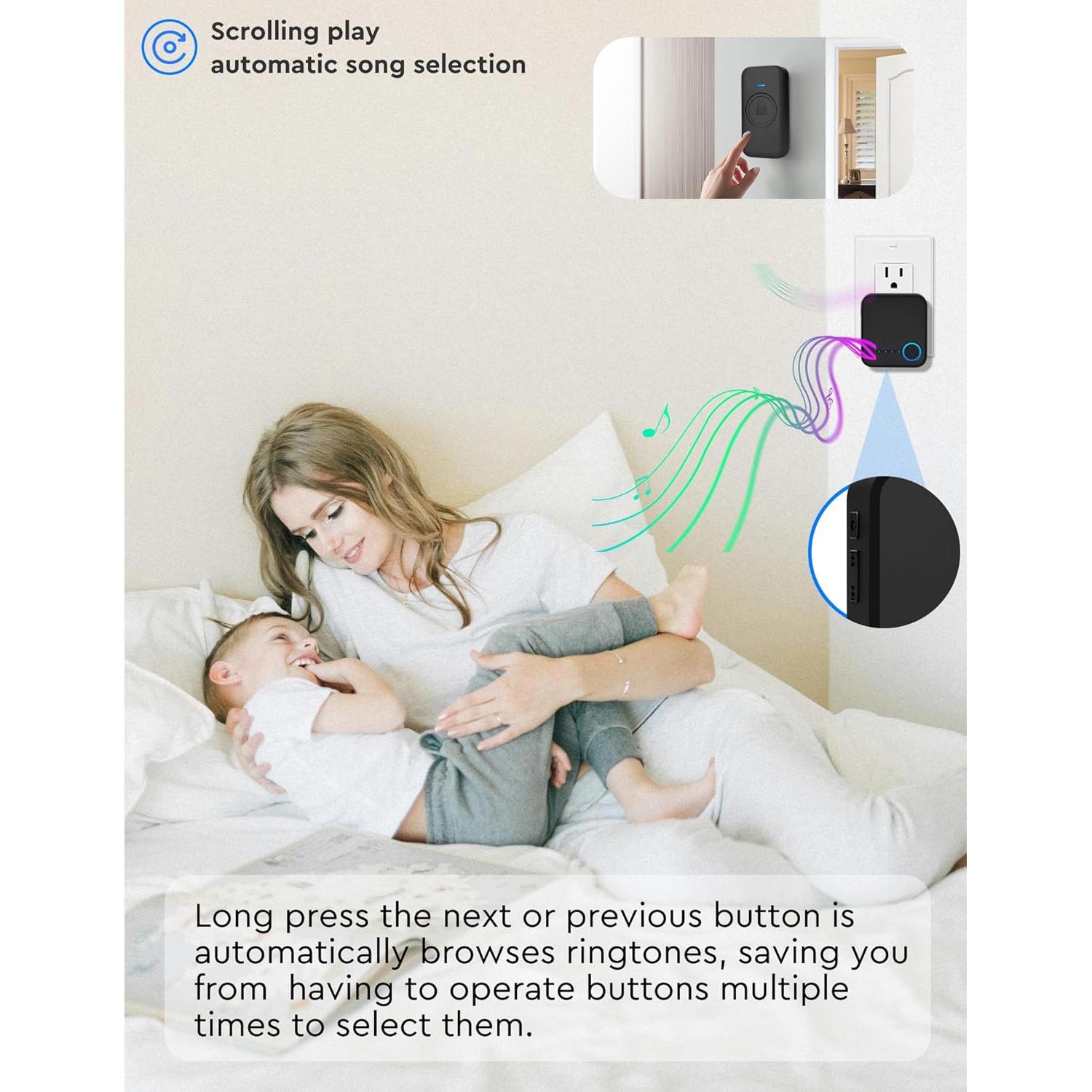 Timbre Inalámbrico FOVKSUC 1000ft 60 Melodías Negro