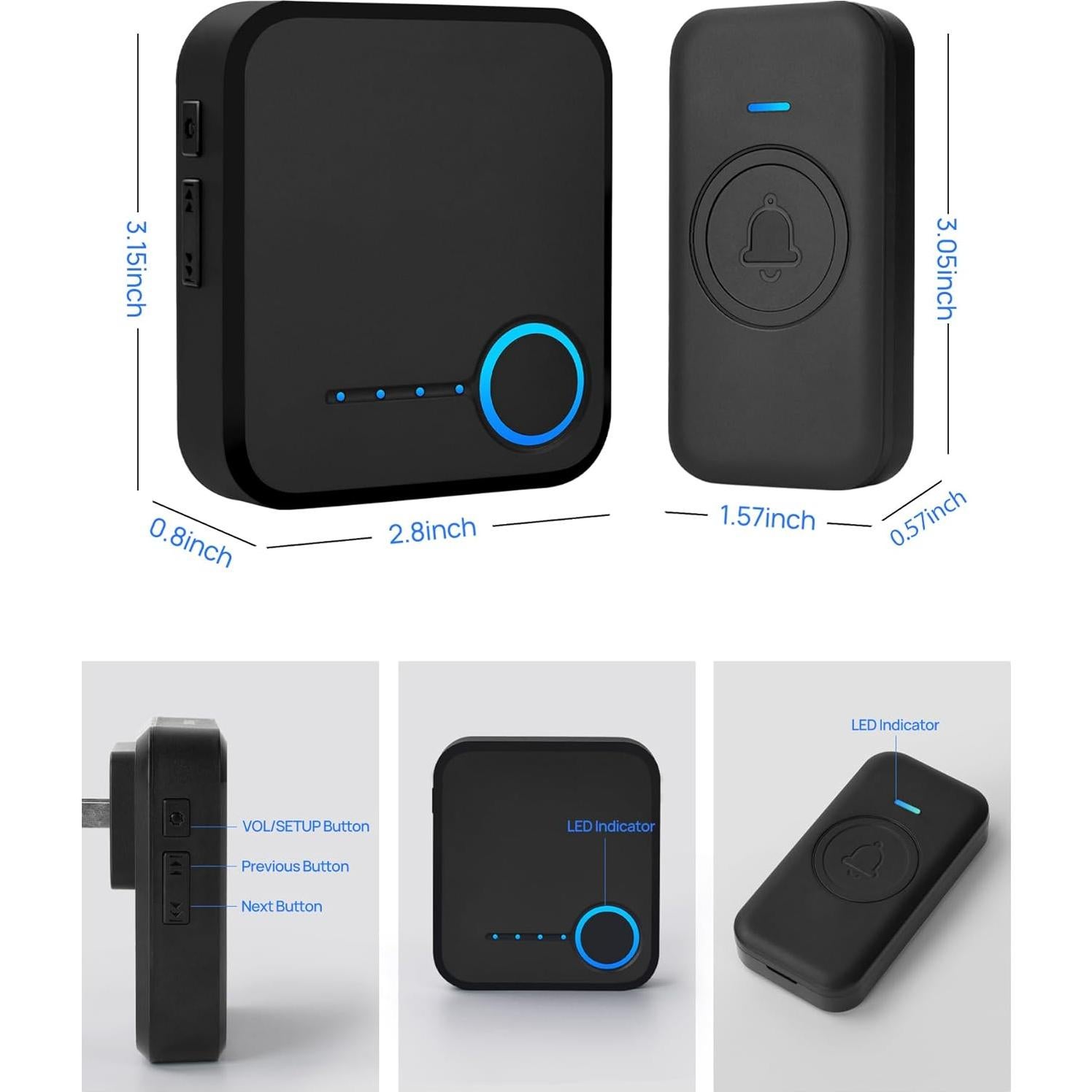 Timbre Inalámbrico FOVKSUC 1000ft 60 Melodías Negro