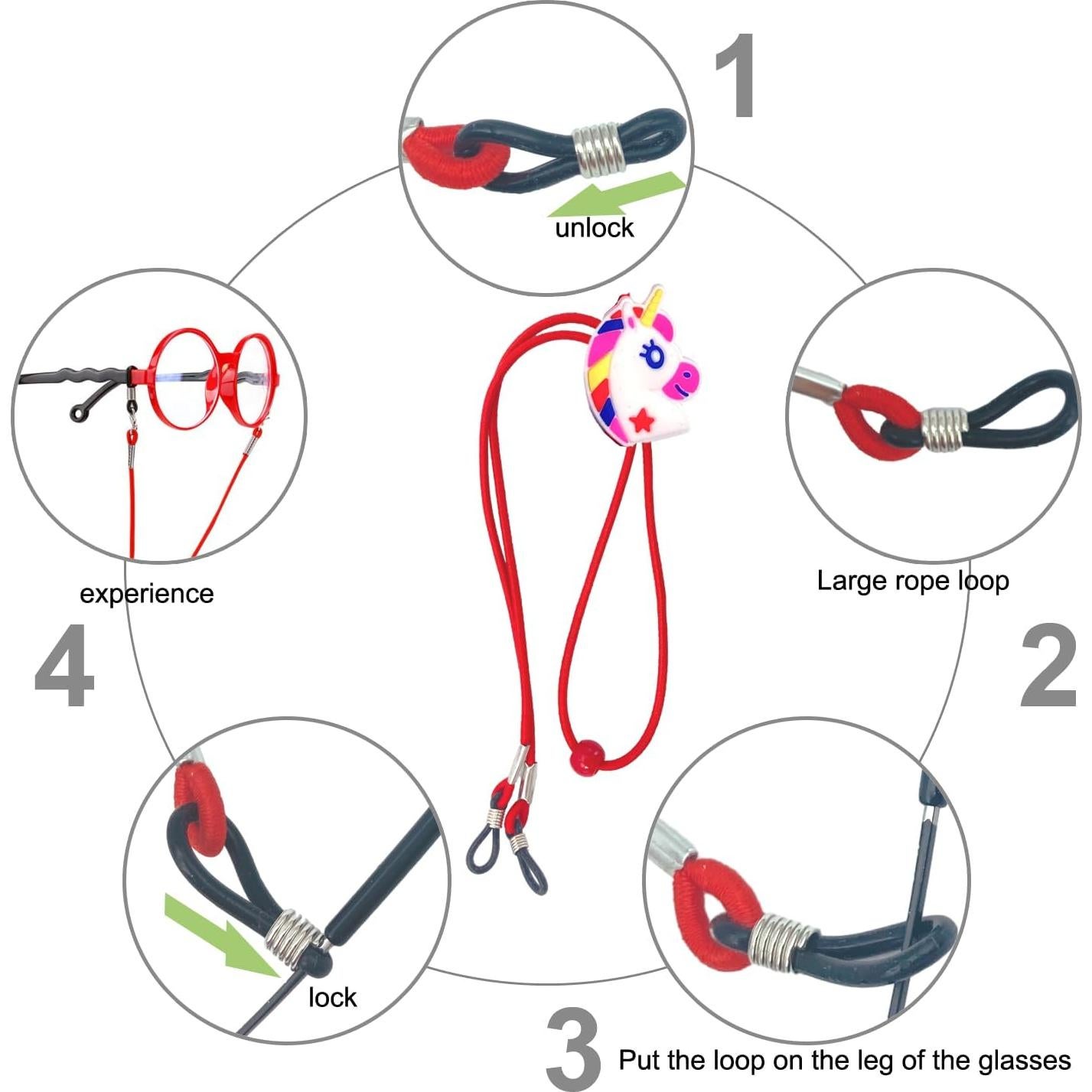 Cinta para Gafas Niños 10 Pcs Unicornio Ajustable