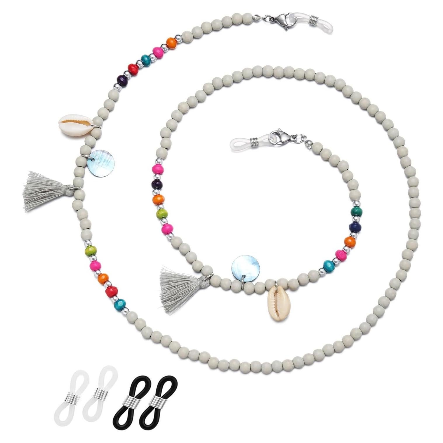 Cadena para Gafas de Sol Mujer EC-Tassels Gris con Borlas