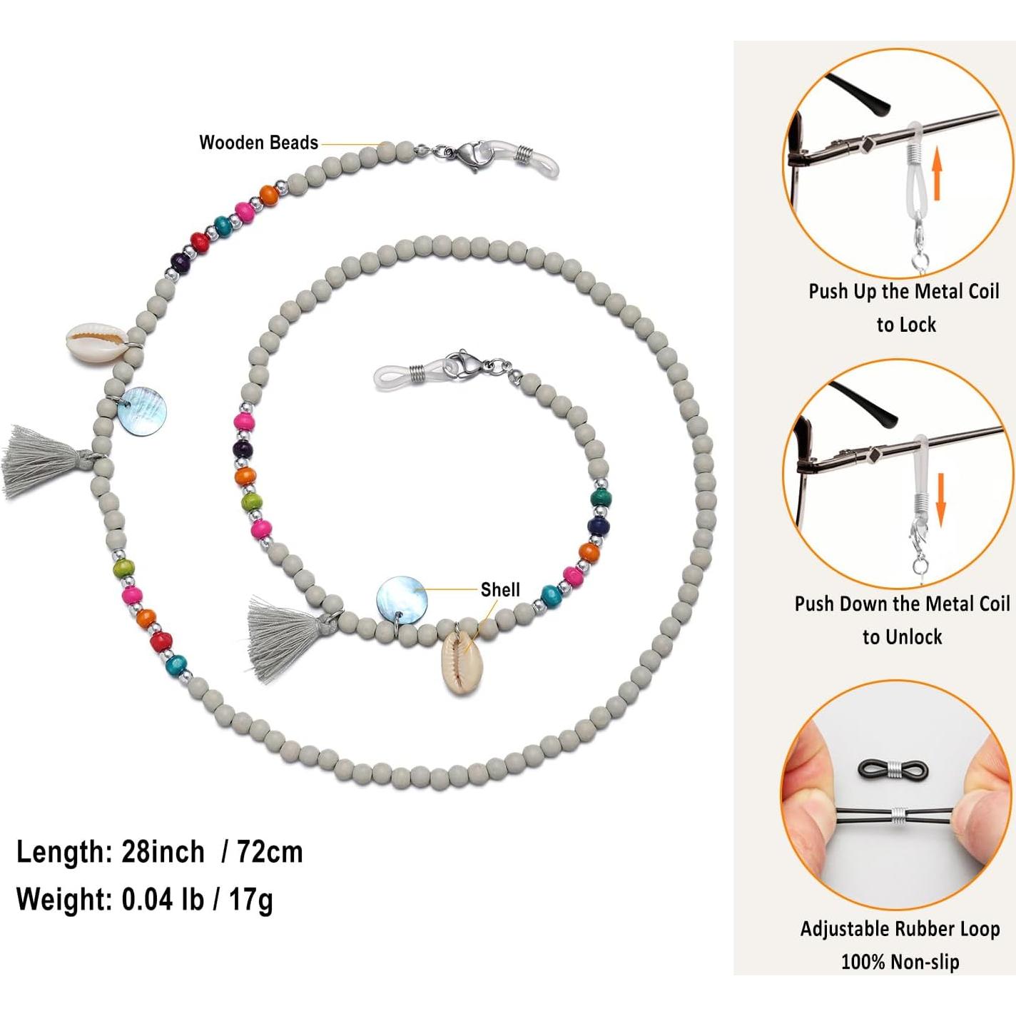 Cadena para Gafas de Sol Mujer EC-Tassels Gris con Borlas