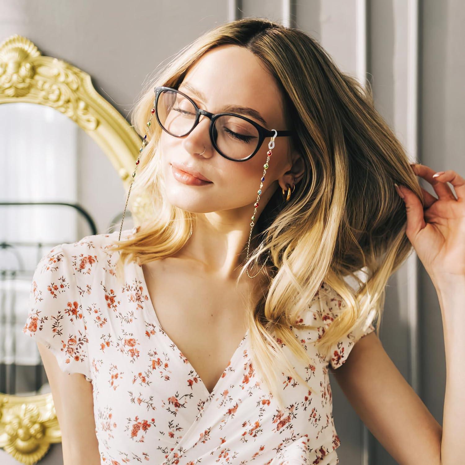 Cadena para Gafas de Mujer Oro con Cuentas Decorativas