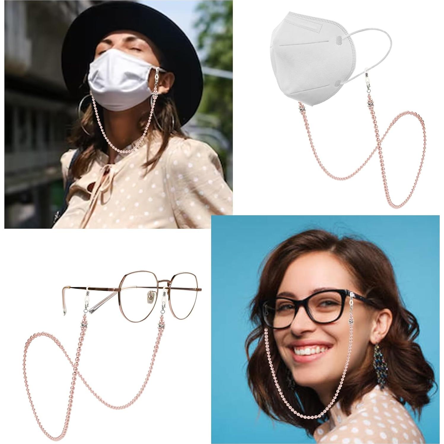 Cadena de Gafas de Perlas Rosa 70 cm Soporte para Gafas