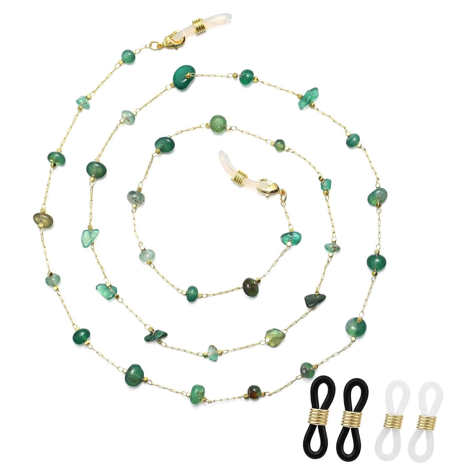 Cadena de Gafas JURYLOO Aventurina Verde Natural 71.88 cm