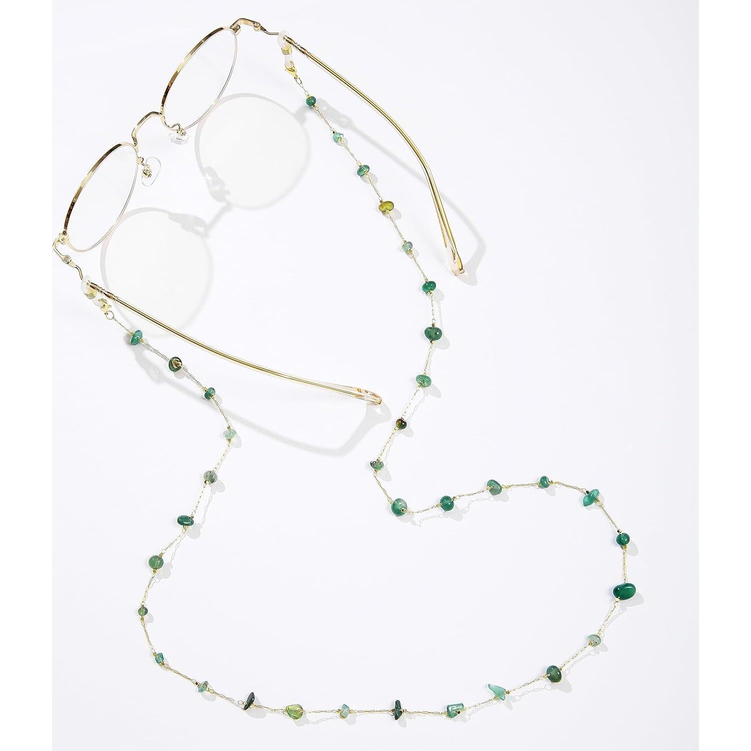 Cadena de Gafas JURYLOO Aventurina Verde Natural 71.88 cm