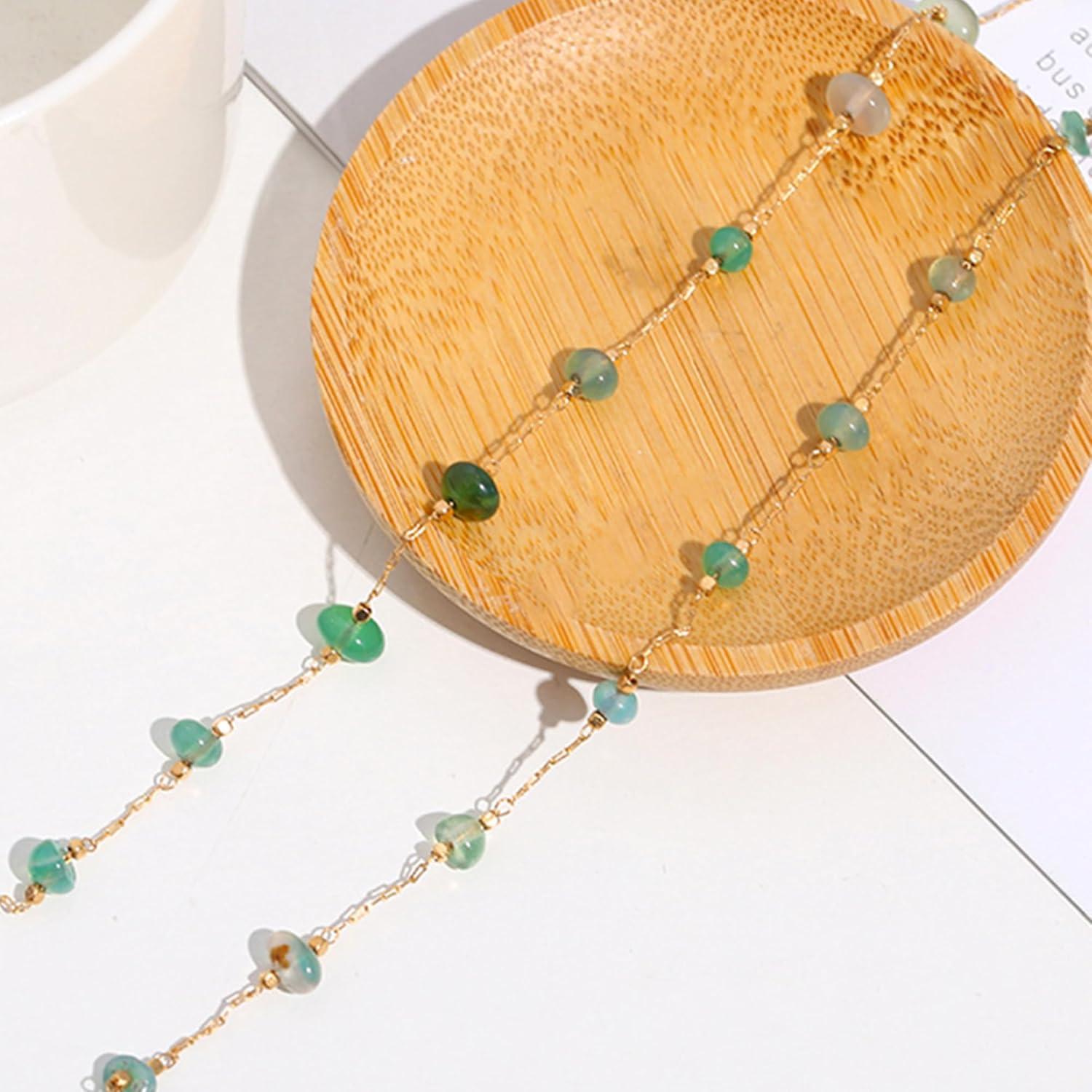 Cadena de Gafas JURYLOO Aventurina Verde Natural 71.88 cm