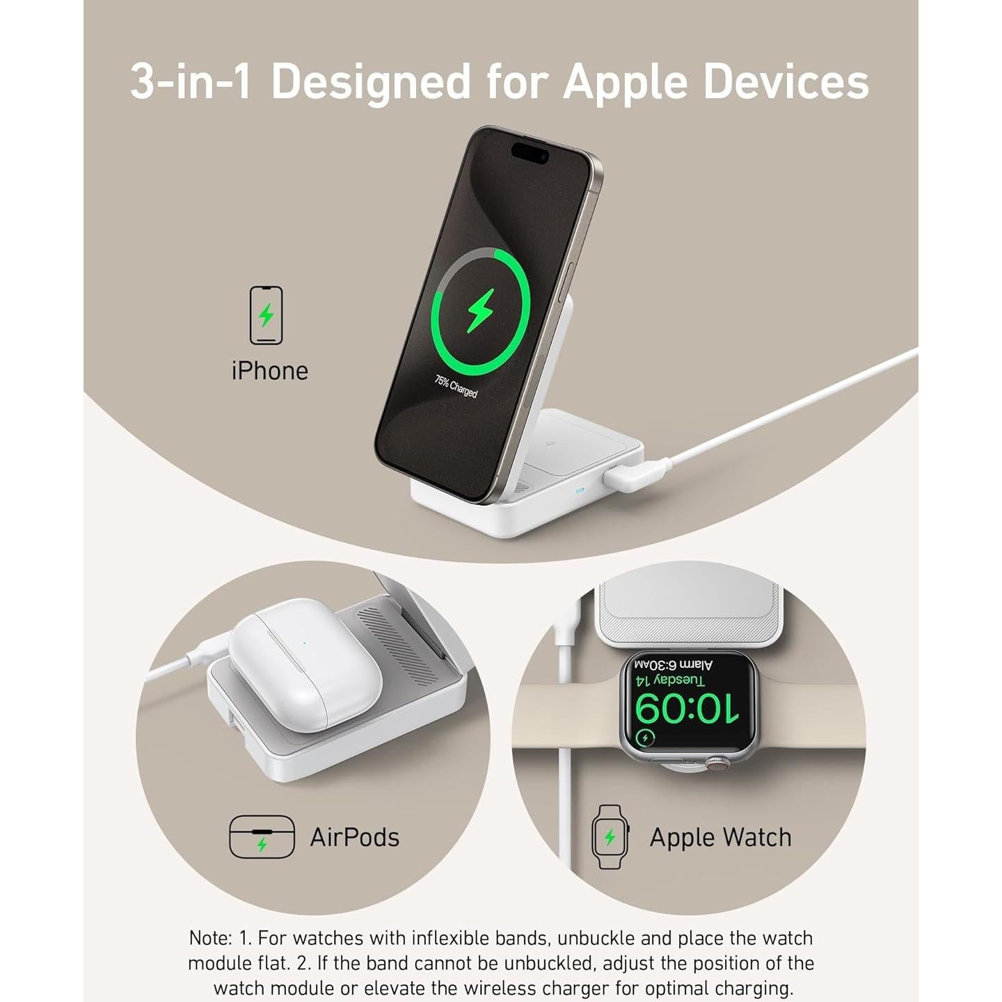 Estación de Carga Anker MagGo 3-en-1 para iPhone 16