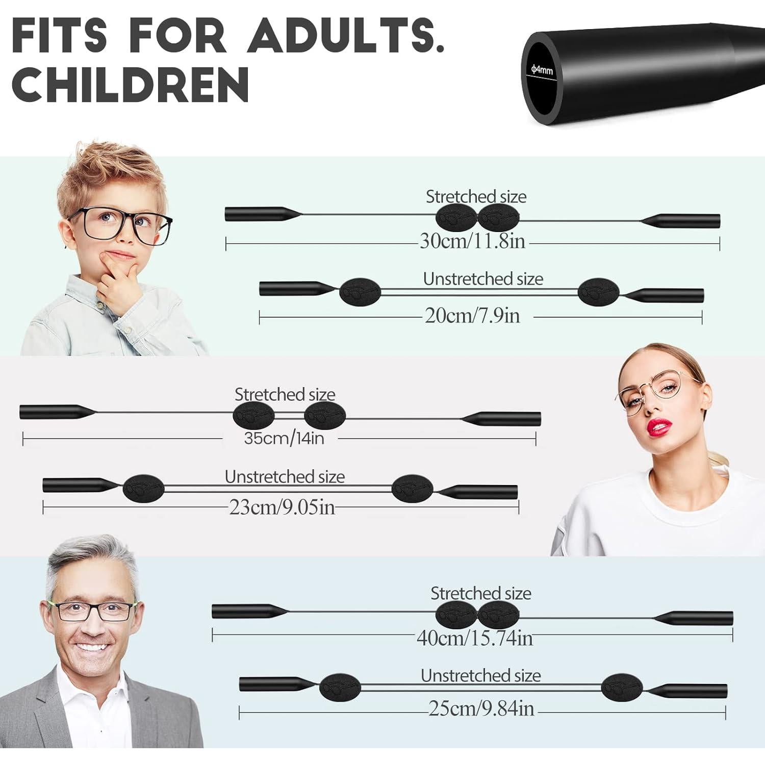 Correa Ajustable para Gafas 4pcs - Antideslizante Negro