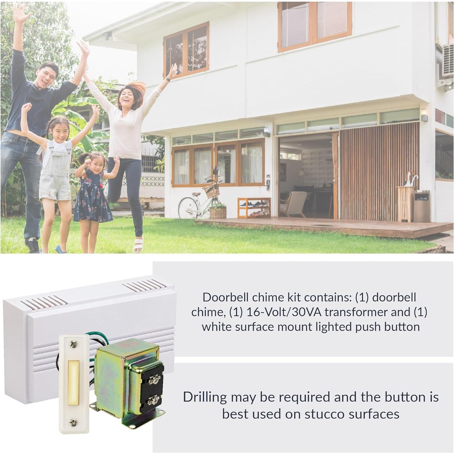 Kit Timbre Cableado Newhouse Hardware 16V/30VA Botón Blanco