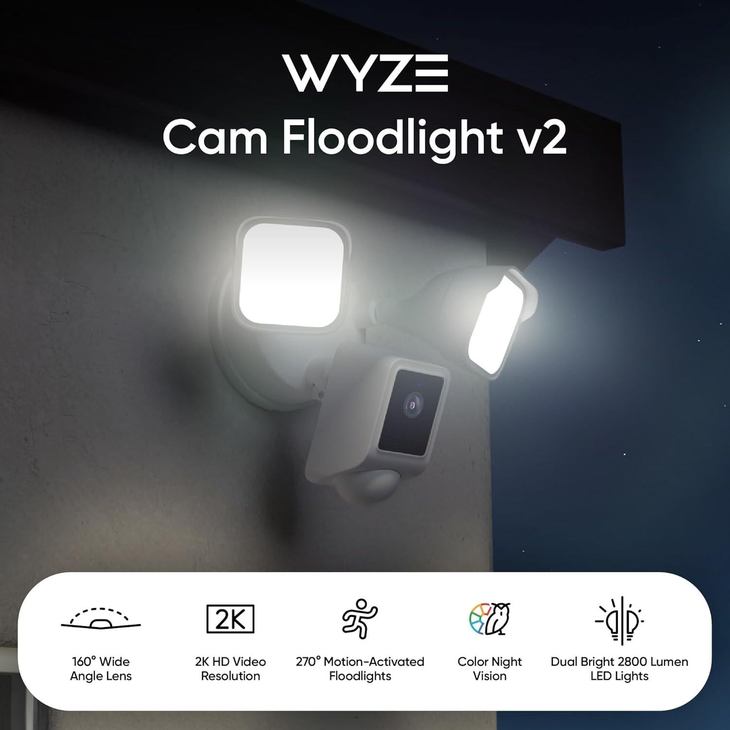 Cámara de Inundación WYZE v2 2K HD con Luz LED 2800 Lúmenes