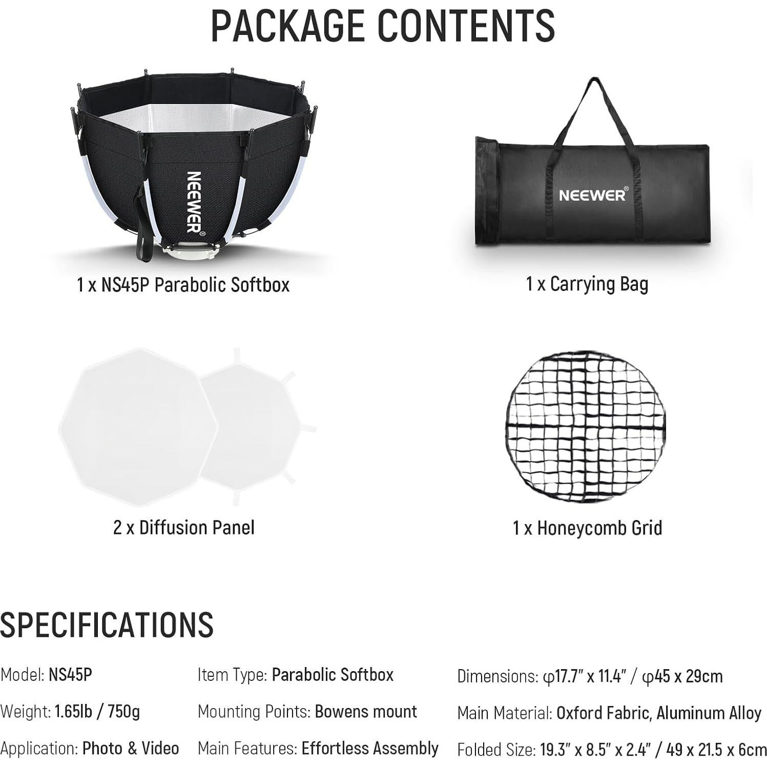 Softbox Octagonal NEEWER 45cm con Difusores y Rejilla