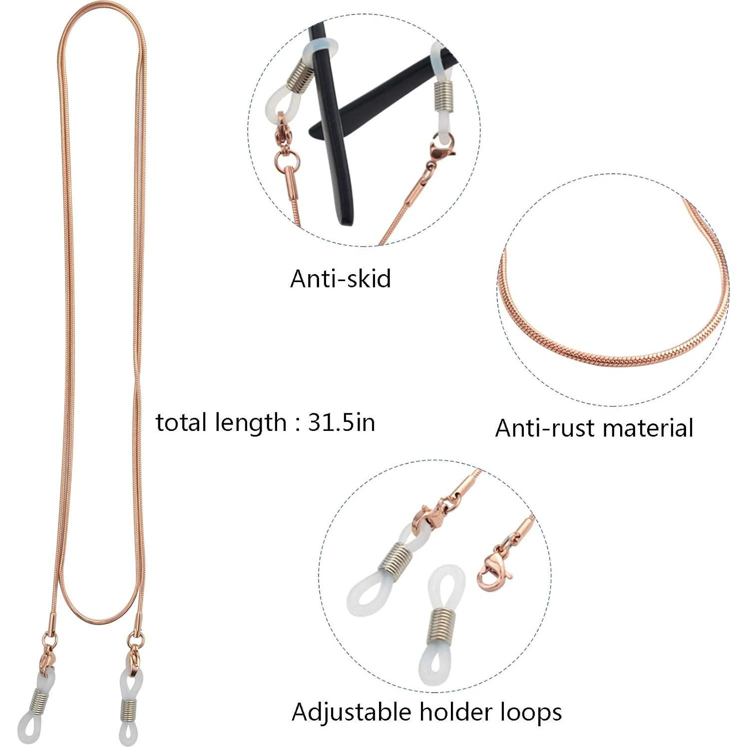 Cadena para Gafas Jmkcoz 80cm Acero Inoxidable Oro Rosa