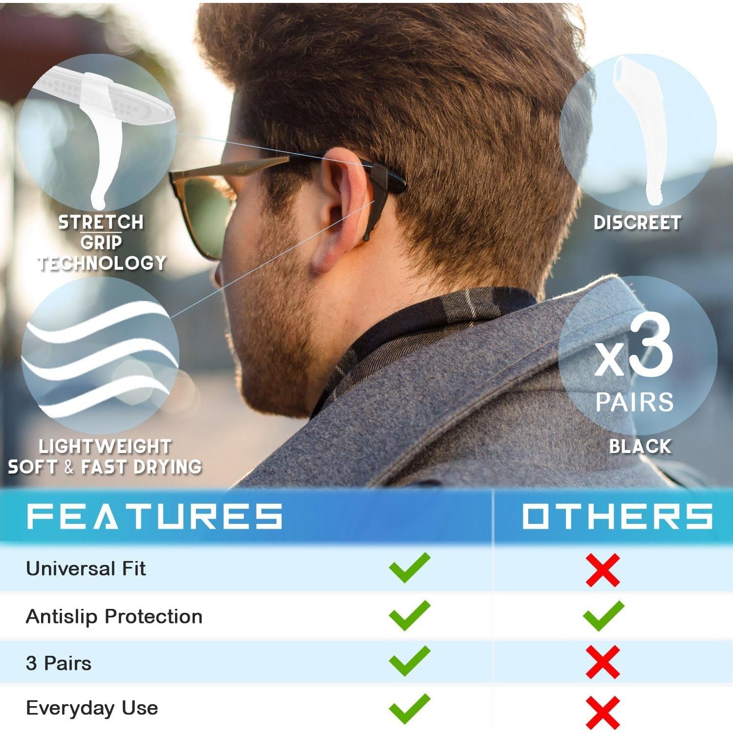 Paquete de 3 Sujetadores de Gafas Anchor Antideslizantes Negro