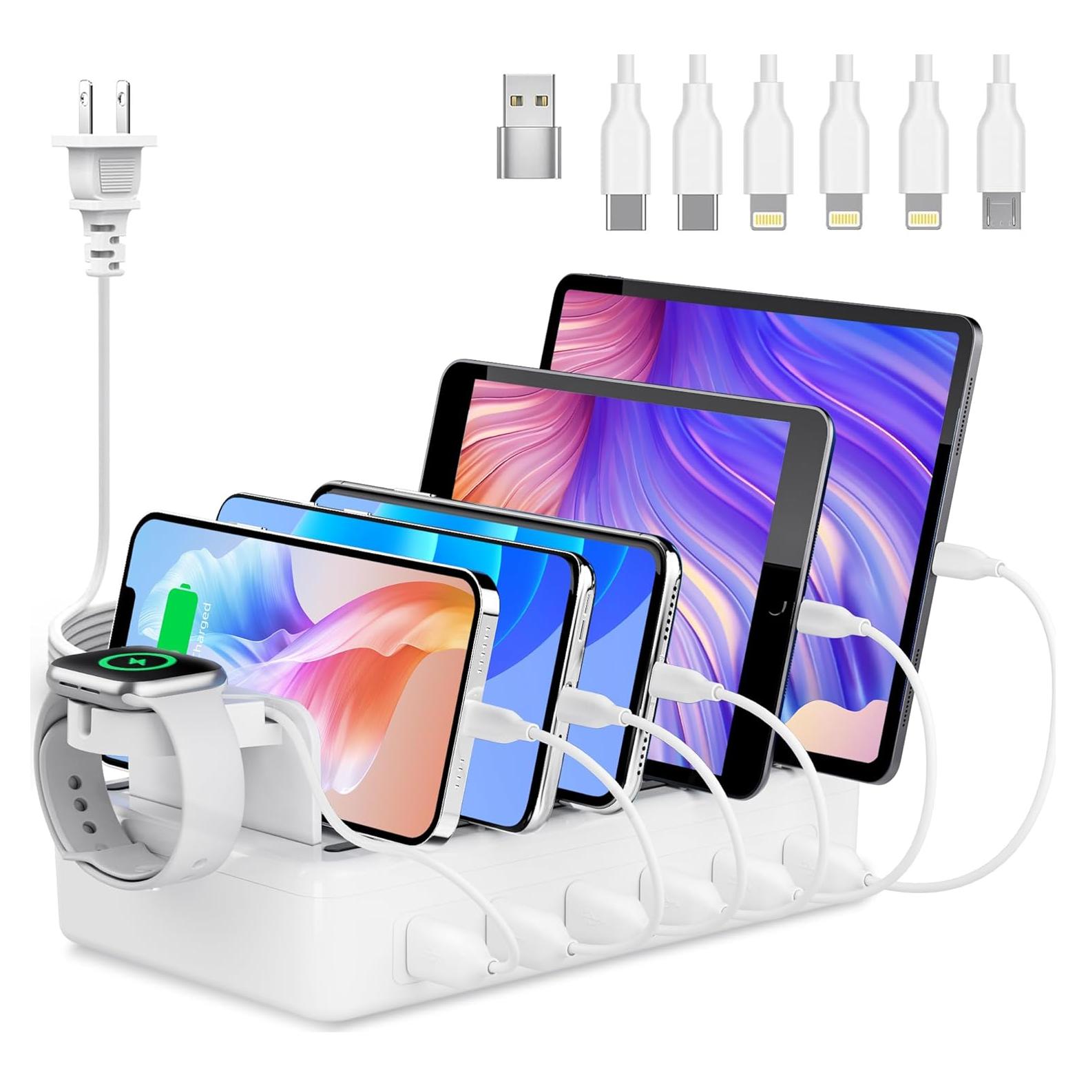 Estación de Carga Rápida 50W 6 Puertos con Cables Mixtos