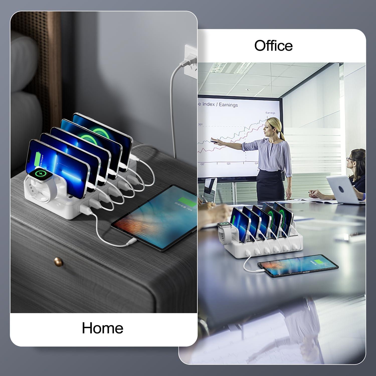Estación de Carga Rápida 50W 6 Puertos con Cables Mixtos
