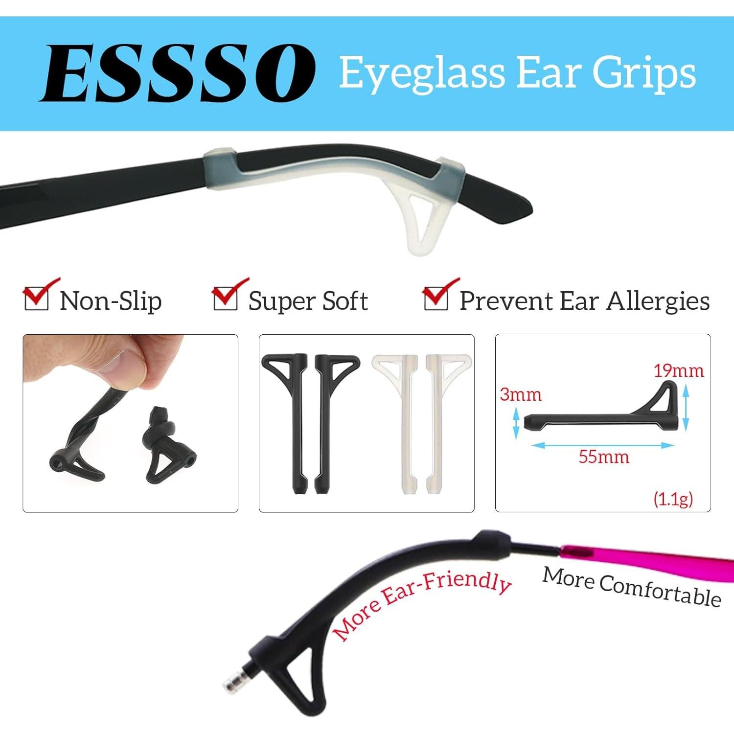 Agarraderas Antideslizantes para Gafas ESSSO 16 Pares Silicona