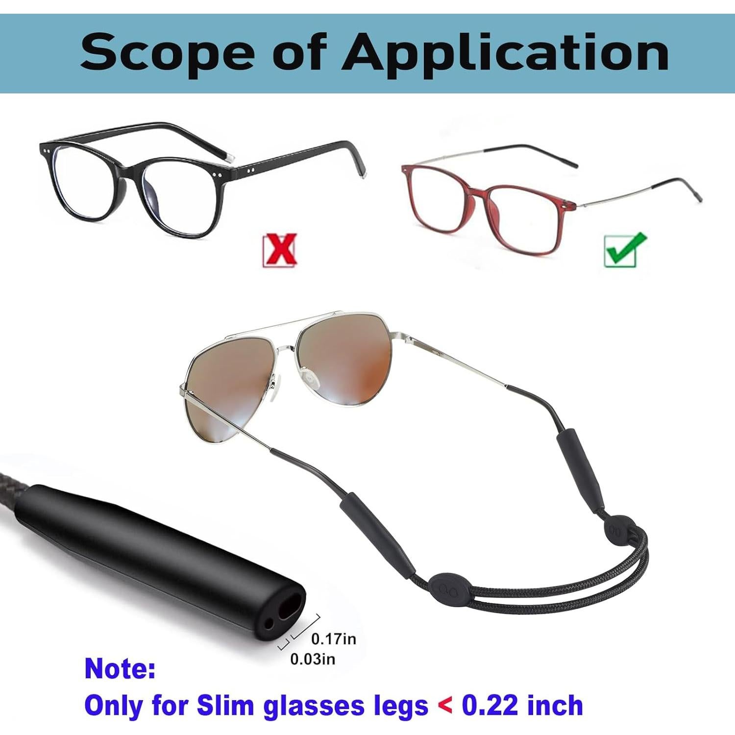 Correa para Gafas Omnful Ajustable 4pcs Negro 22-34 cm