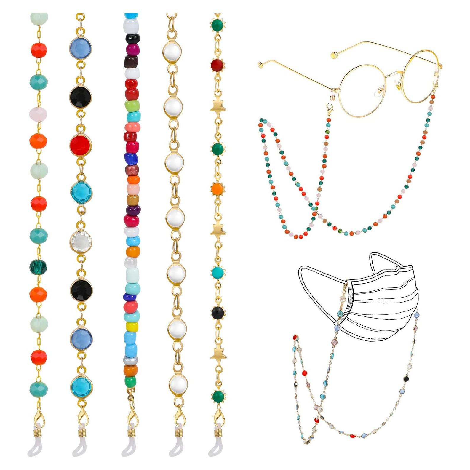 Paquete de 5 cadenas de gafas para mujeres - Coloridas y elegantes