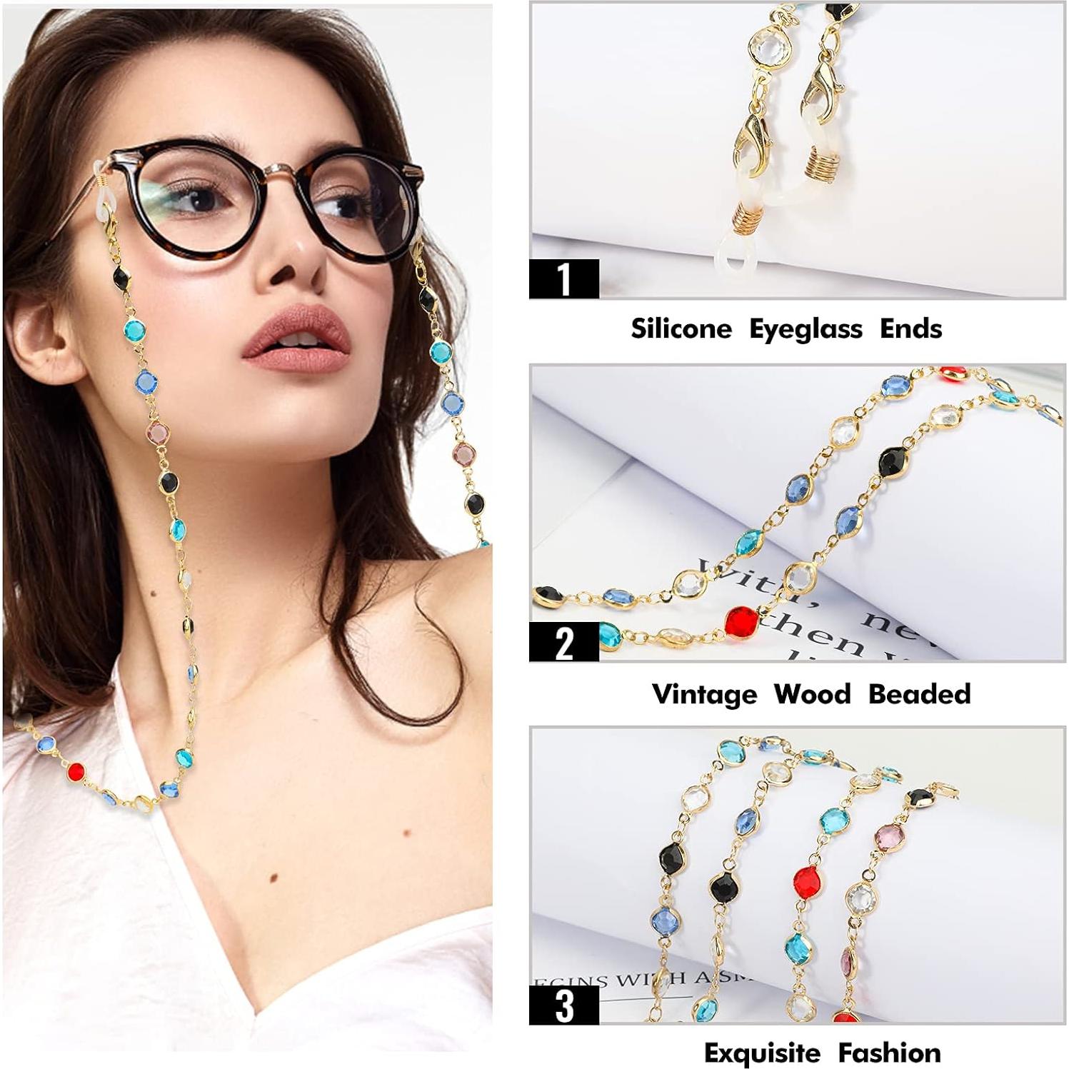 Paquete de 5 cadenas de gafas para mujeres - Coloridas y elegantes