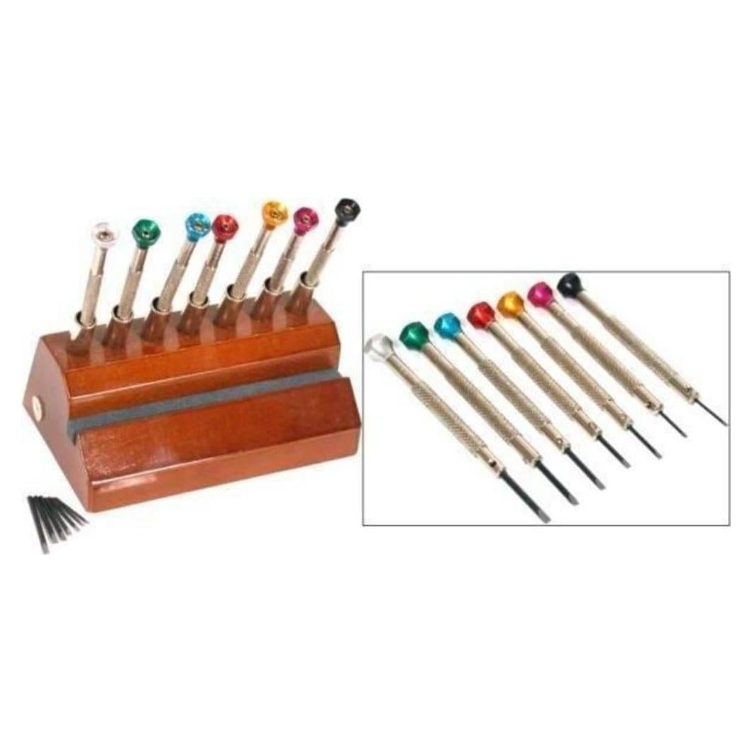 Set de 7 Destornilladores de Precisión + Soporte + Afilador