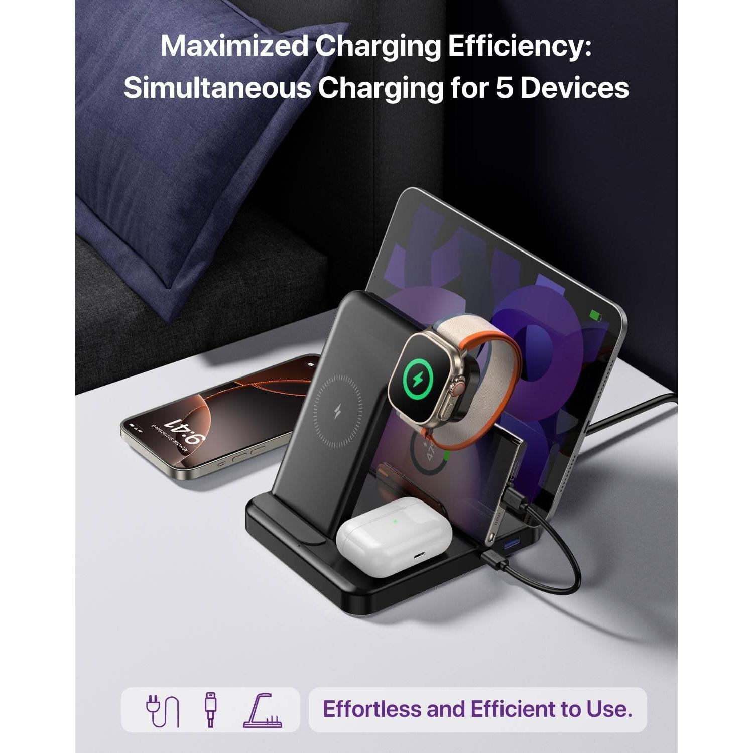 Estación de Carga 5-en-1 Intoval para iPhone y Android Blanco