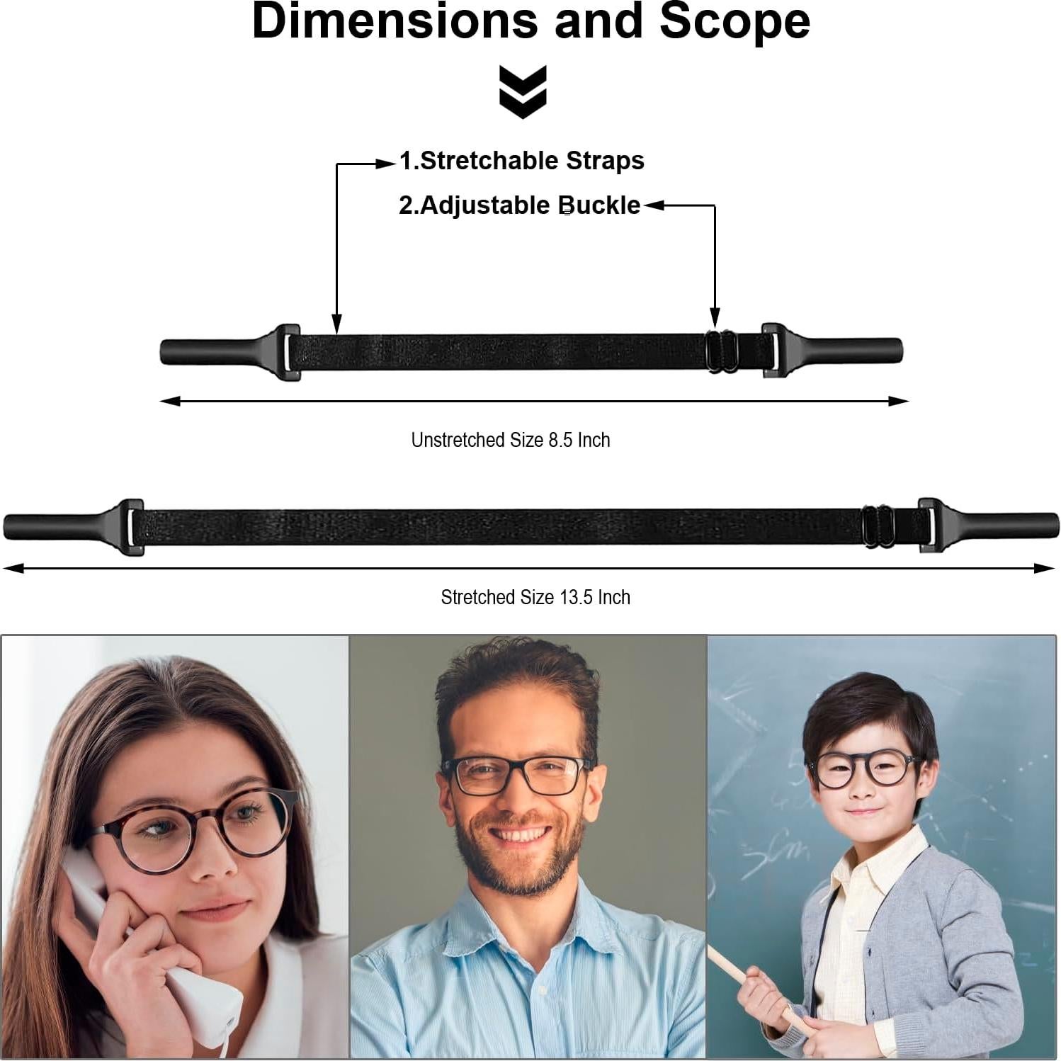3 Soportes Ajustables para Gafas Correa Elástica Negra
