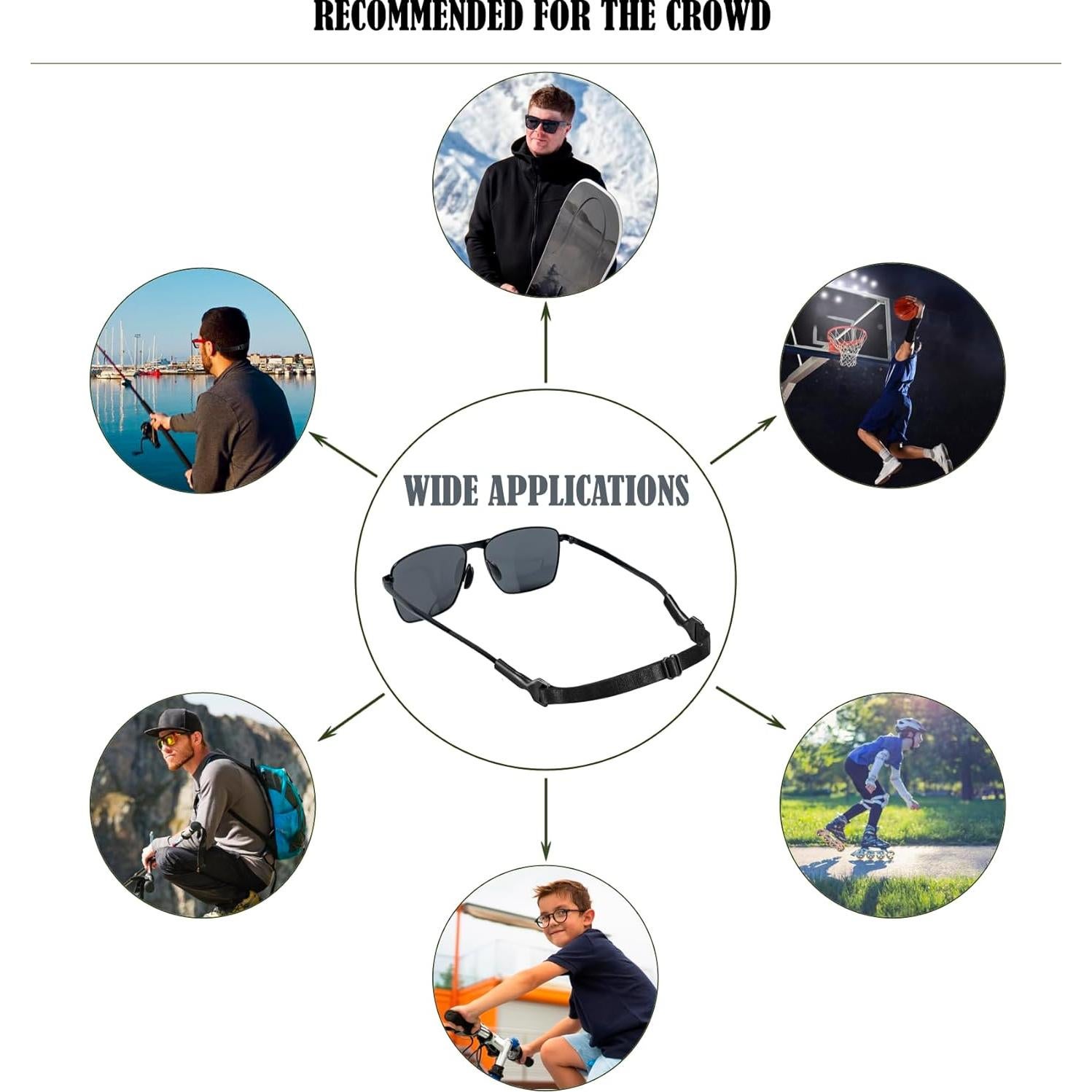 3 Soportes Ajustables para Gafas Correa Elástica Negra