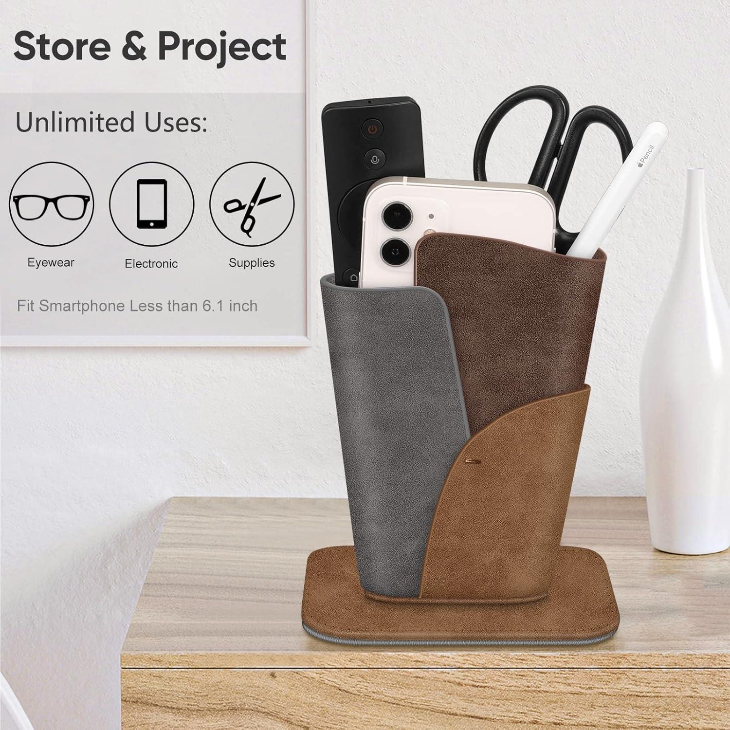 Soporte para Gafas Fintie - Estuche de Cuero Vegano Marrón