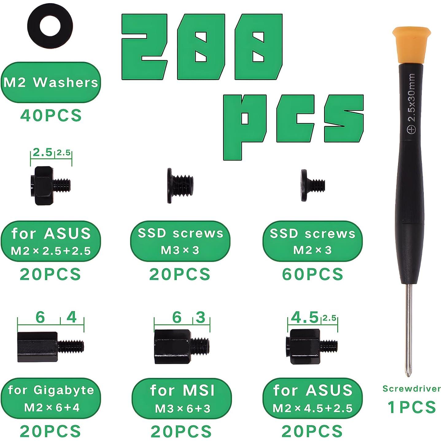 Kit de Tornillos M.2 200 Pcs Zmbroll para SSD NVMe