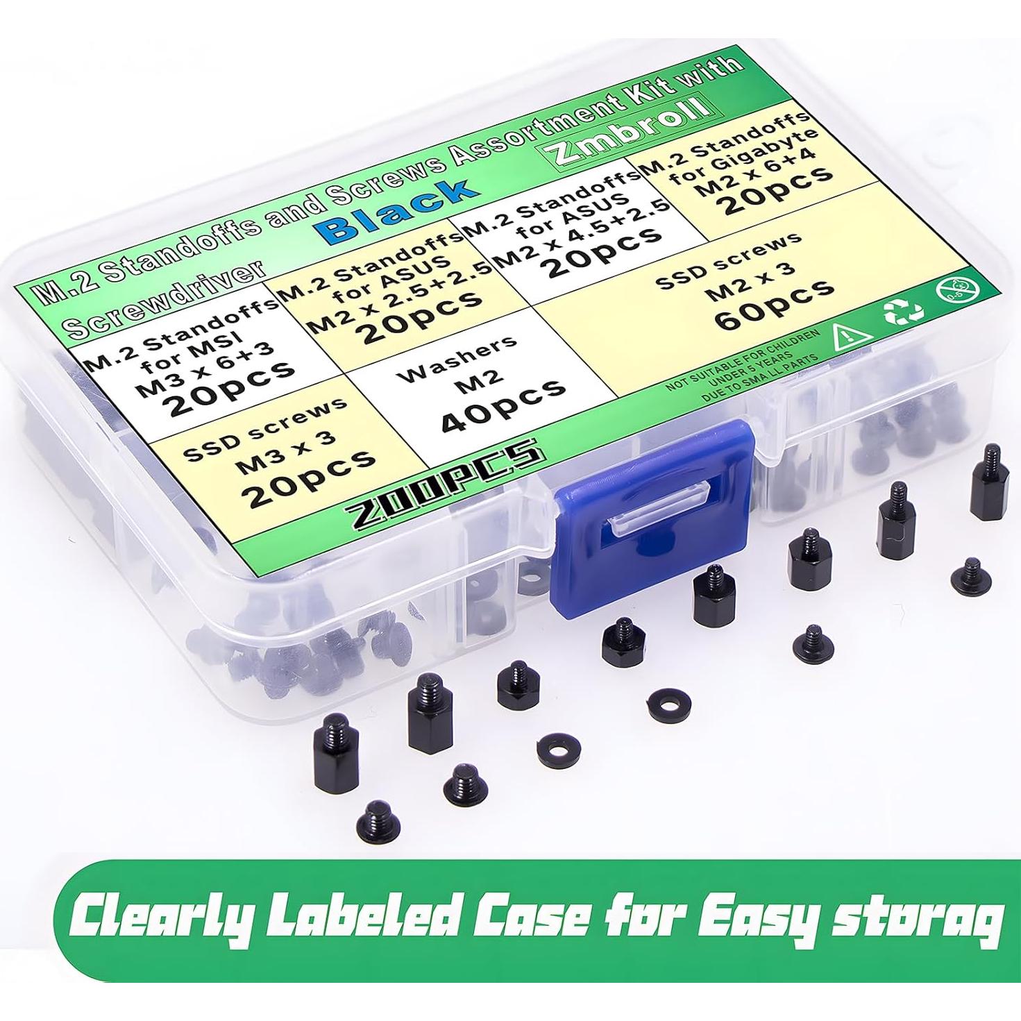 Kit de Tornillos M.2 200 Pcs Zmbroll para SSD NVMe