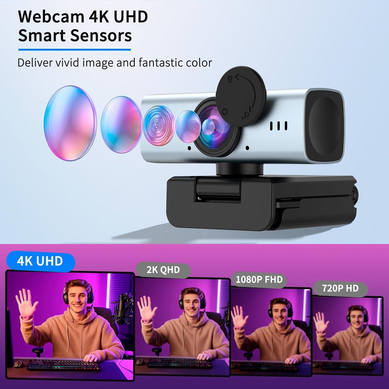 Cámara Web 4K Laeuzn C905 con Autofoco y Micrófonos Duales