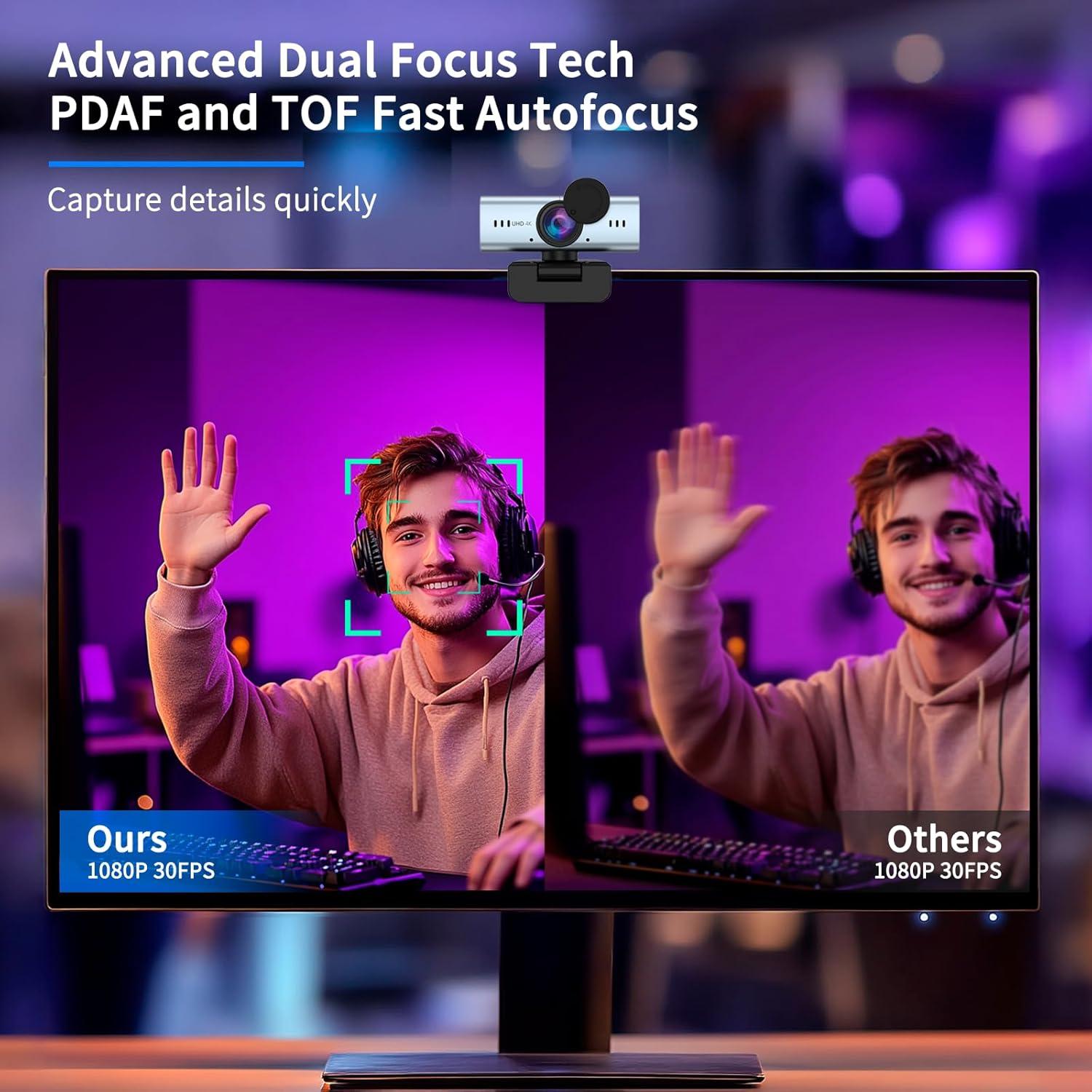 Cámara Web 4K Laeuzn C905 con Autofoco y Micrófonos Duales