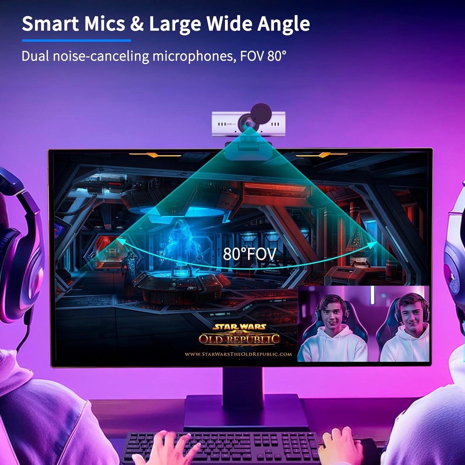 Cámara Web 4K Laeuzn C905 con Autofoco y Micrófonos Duales