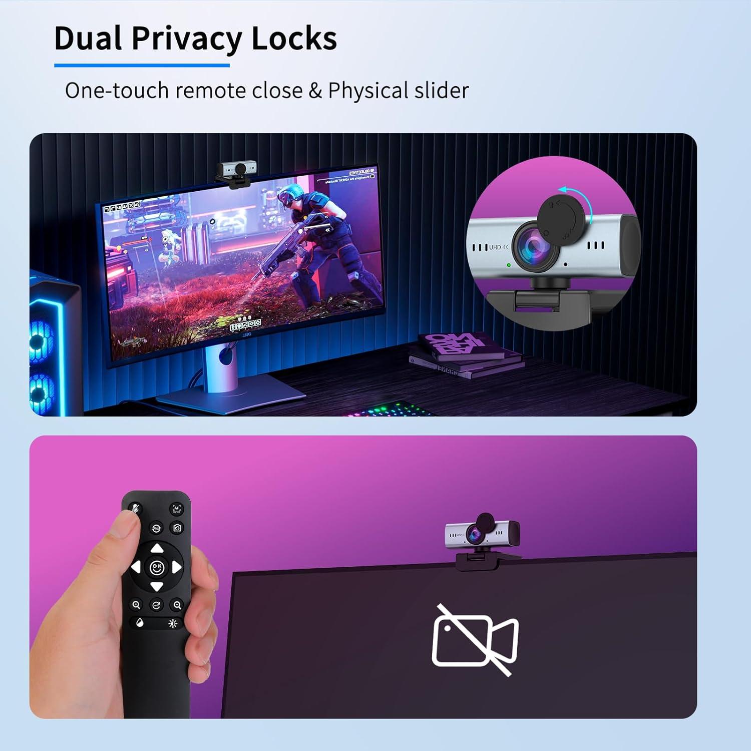 Cámara Web 4K Laeuzn C905 con Autofoco y Micrófonos Duales