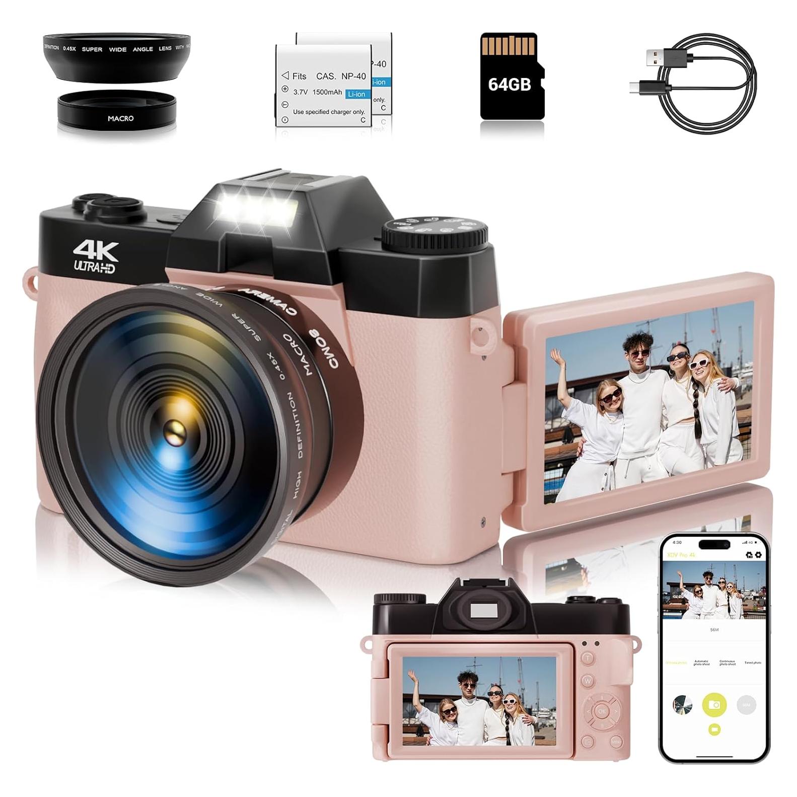 Cámara Digital 4K SMARTKLIK R10 56MP con Zoom 16x Rosa