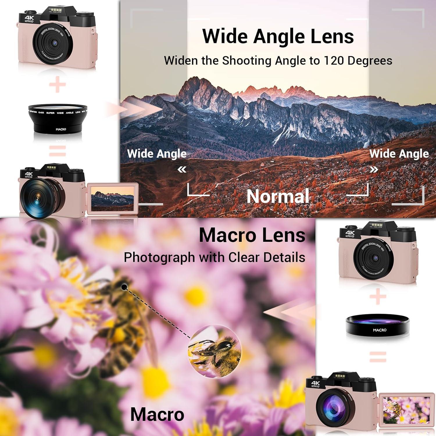 Cámara Digital 4K SMARTKLIK R10 56MP con Zoom 16x Rosa