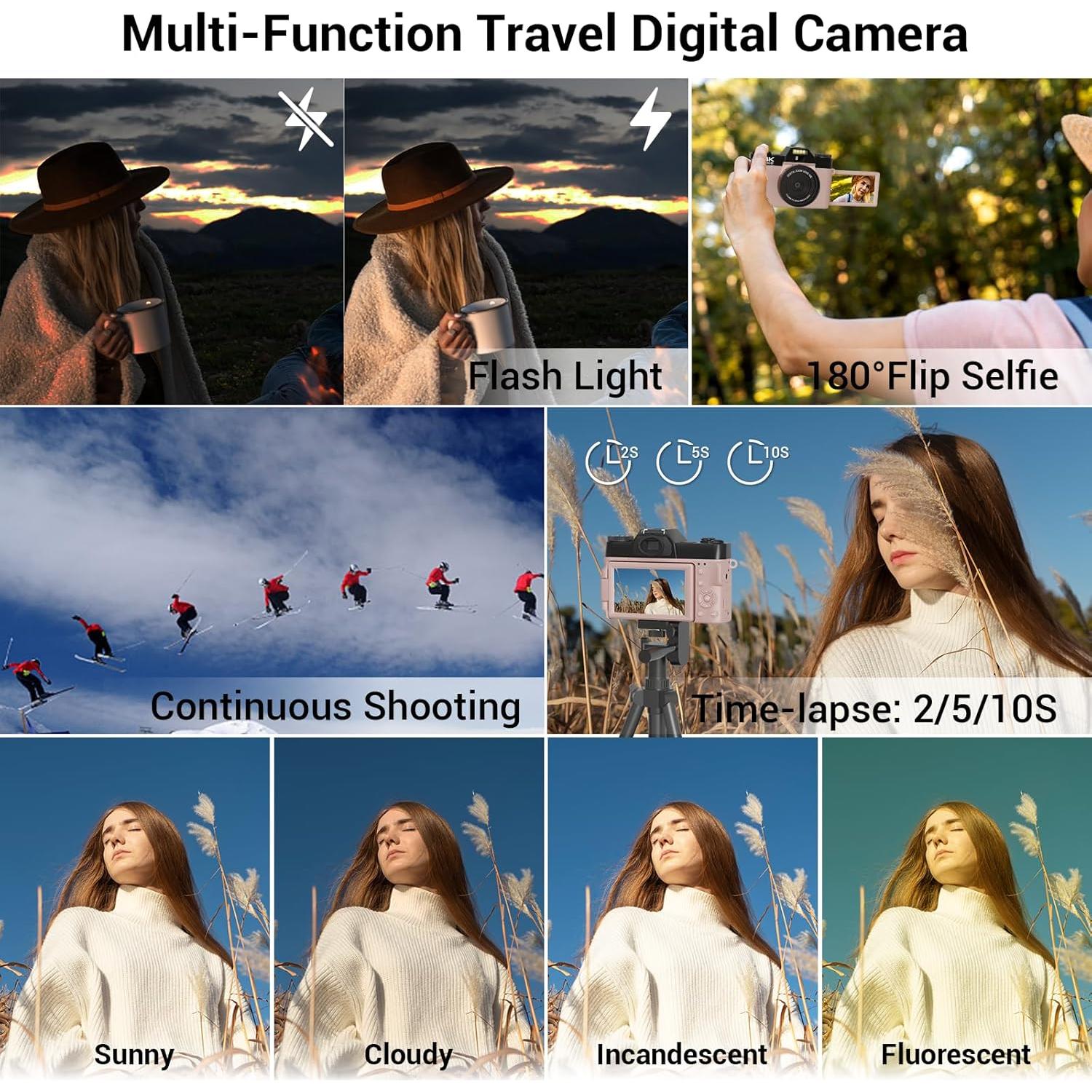 Cámara Digital 4K SMARTKLIK R10 56MP con Zoom 16x Rosa